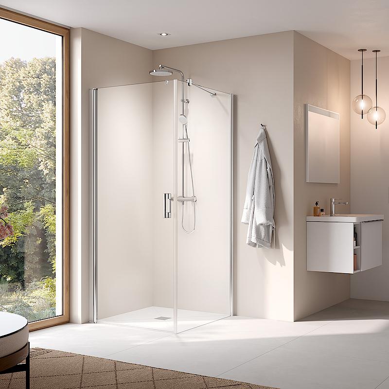 Kermi profile shower enclosure, PEGA single panel hinged door with side wall