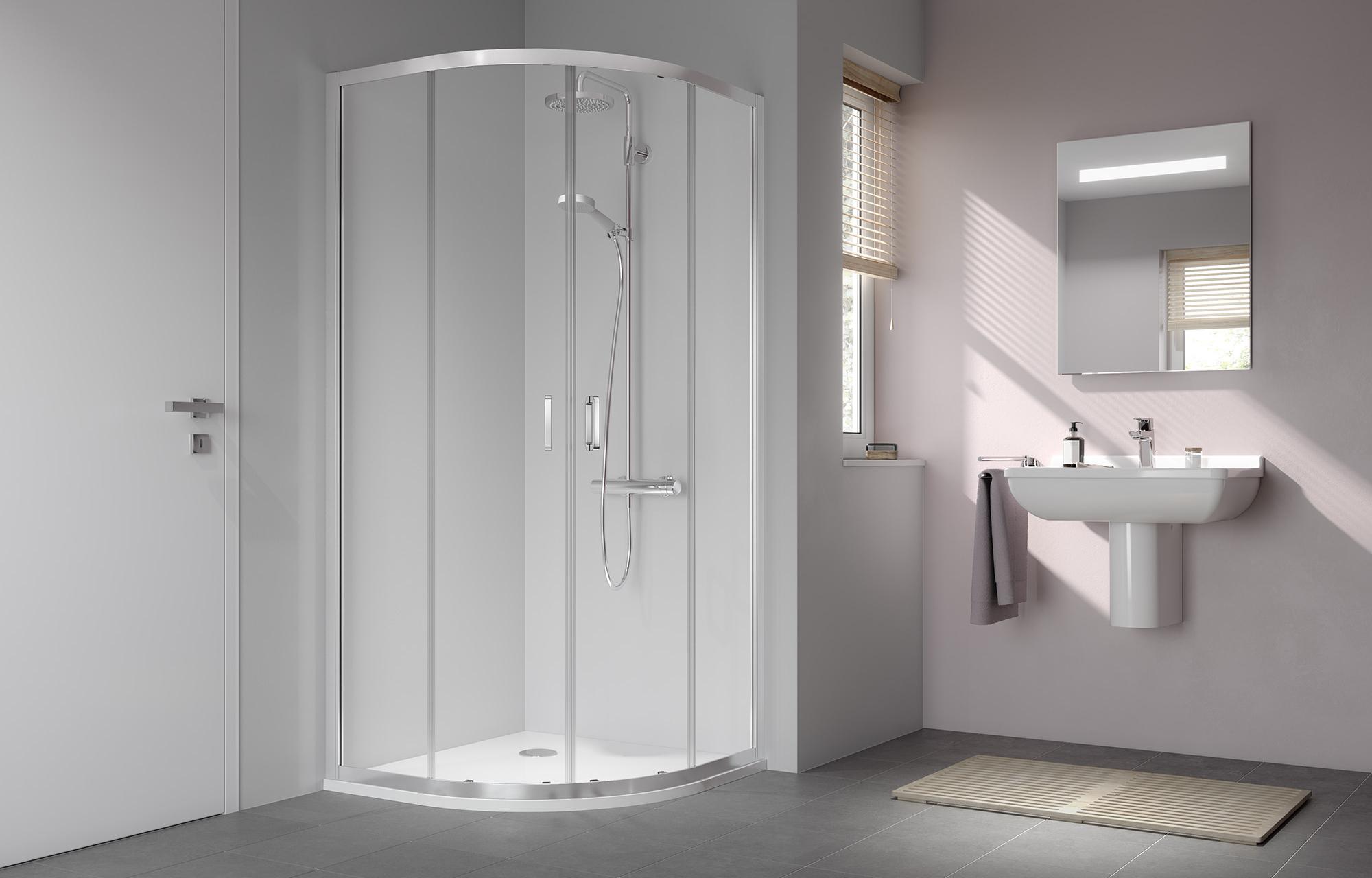 Profilowa kabina prysznicowa Kermi STINA, kabina ćwierćkolista (drzwi przesuwne)