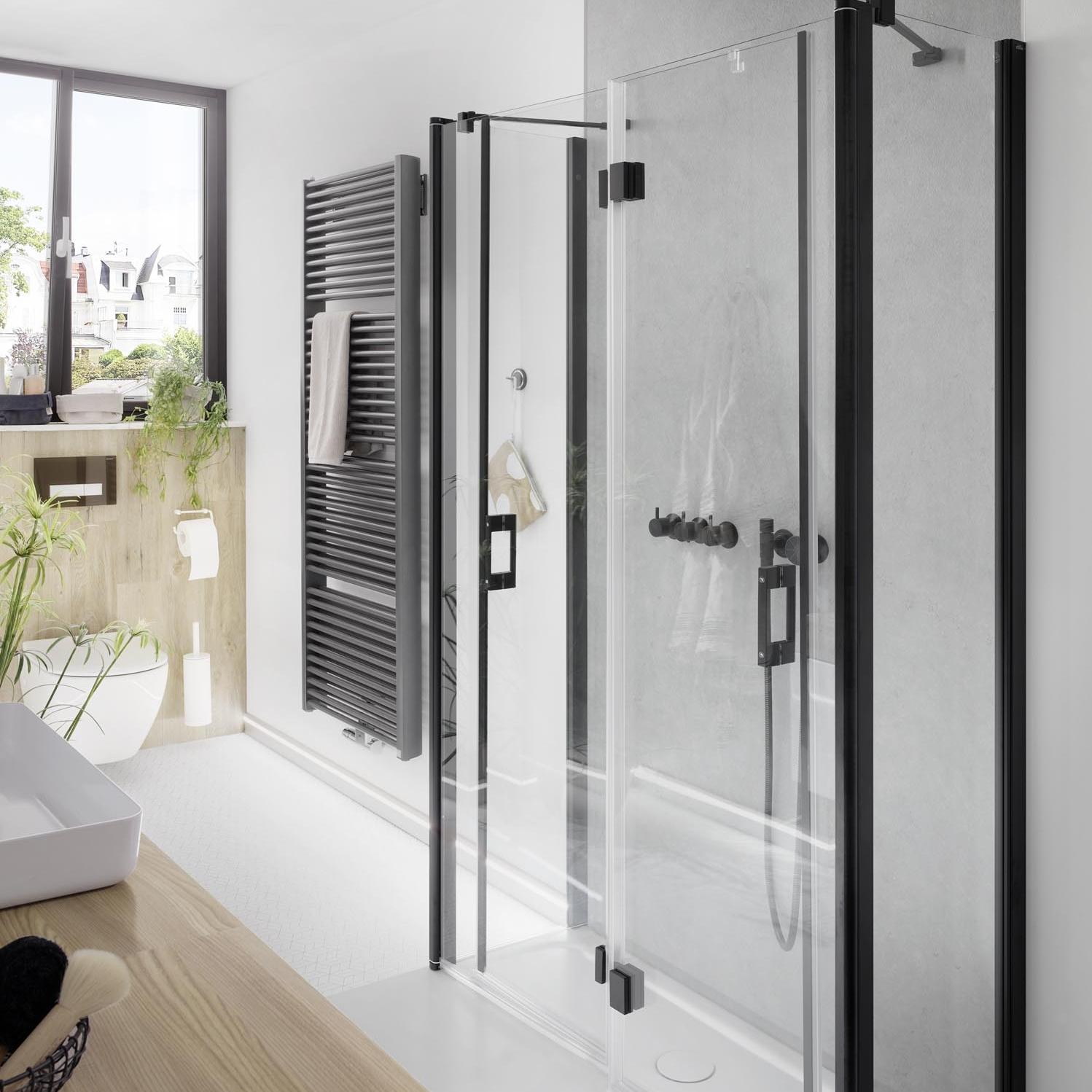 Kermi profile shower enclosure LIGA hinged folding doors U-shaped shower enclosure Black folded