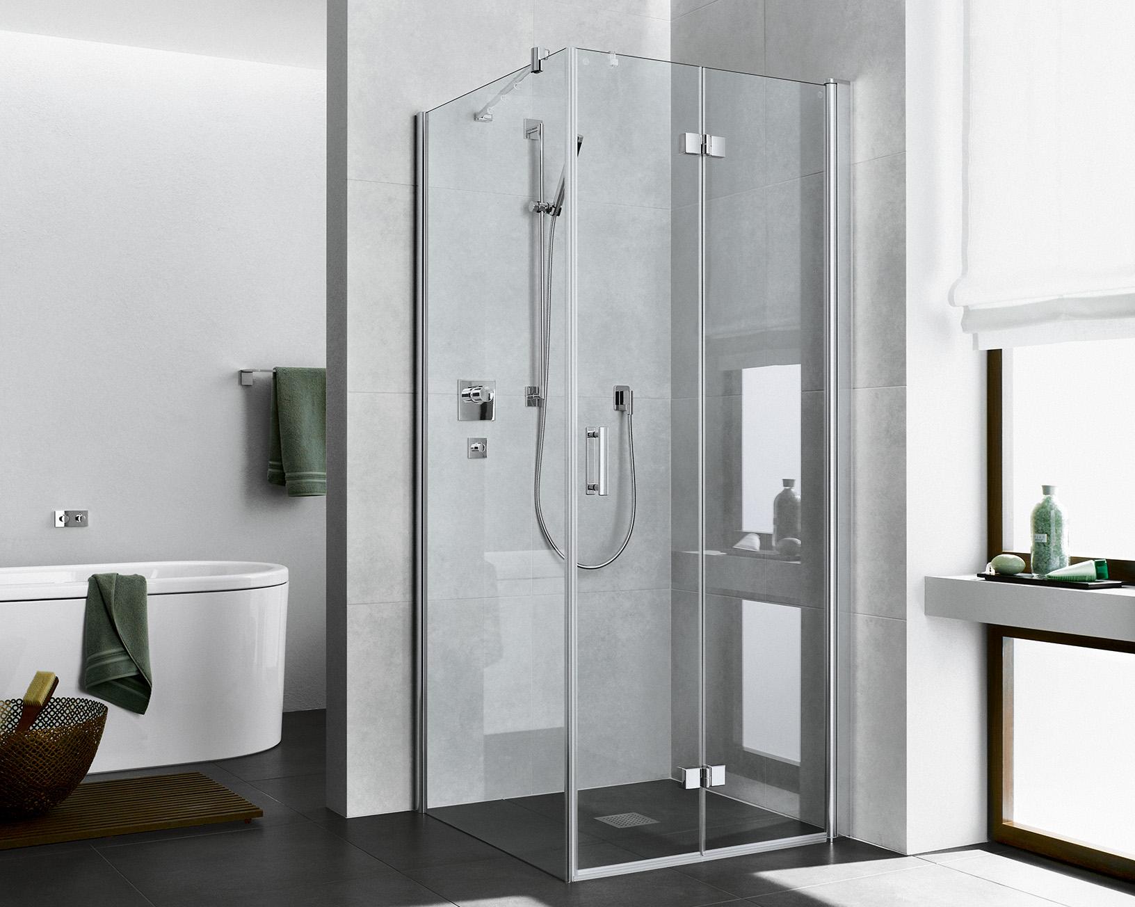 Paroi de douche à profilé Kermi avec porte pivotante repliable DIGA et paroi latérale