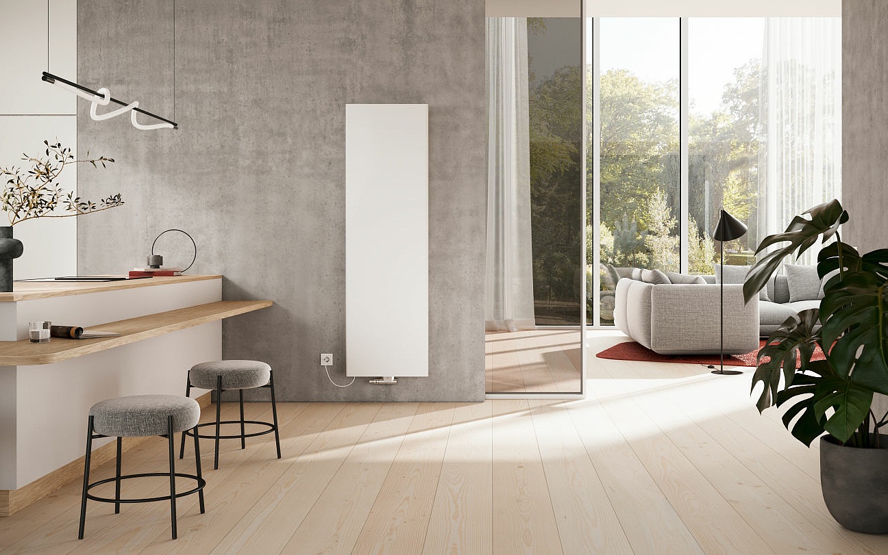 Pateo Flair Heat pumps-Radiators White Soft RAL 9016 Combination x2 technology with axial fans  