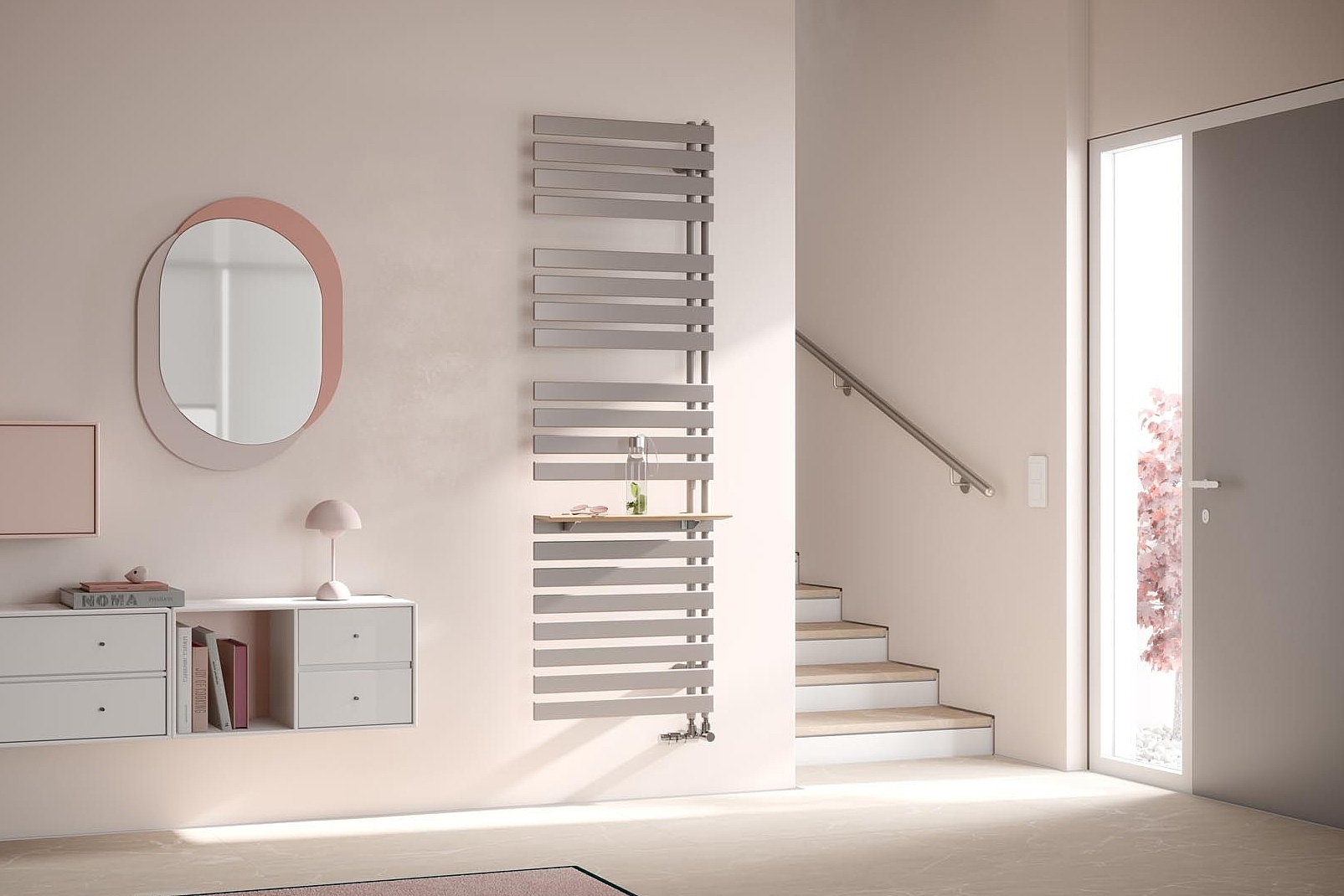 The KERMI Credo Half flat design and bathroom radiator blends perfectly into the living space in accordance with the colour scheme.