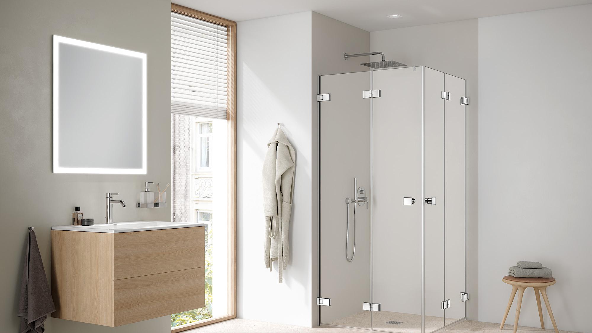 Kermi hinged shower enclosure MENA, 2-part corner entry (hinged folding door)