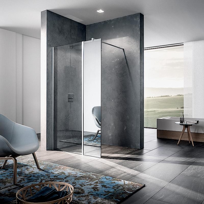 Kermi Walk-In shower enclosure, WALK-IN XB in-line fixed panel in combination with WALK-IN XB Wall