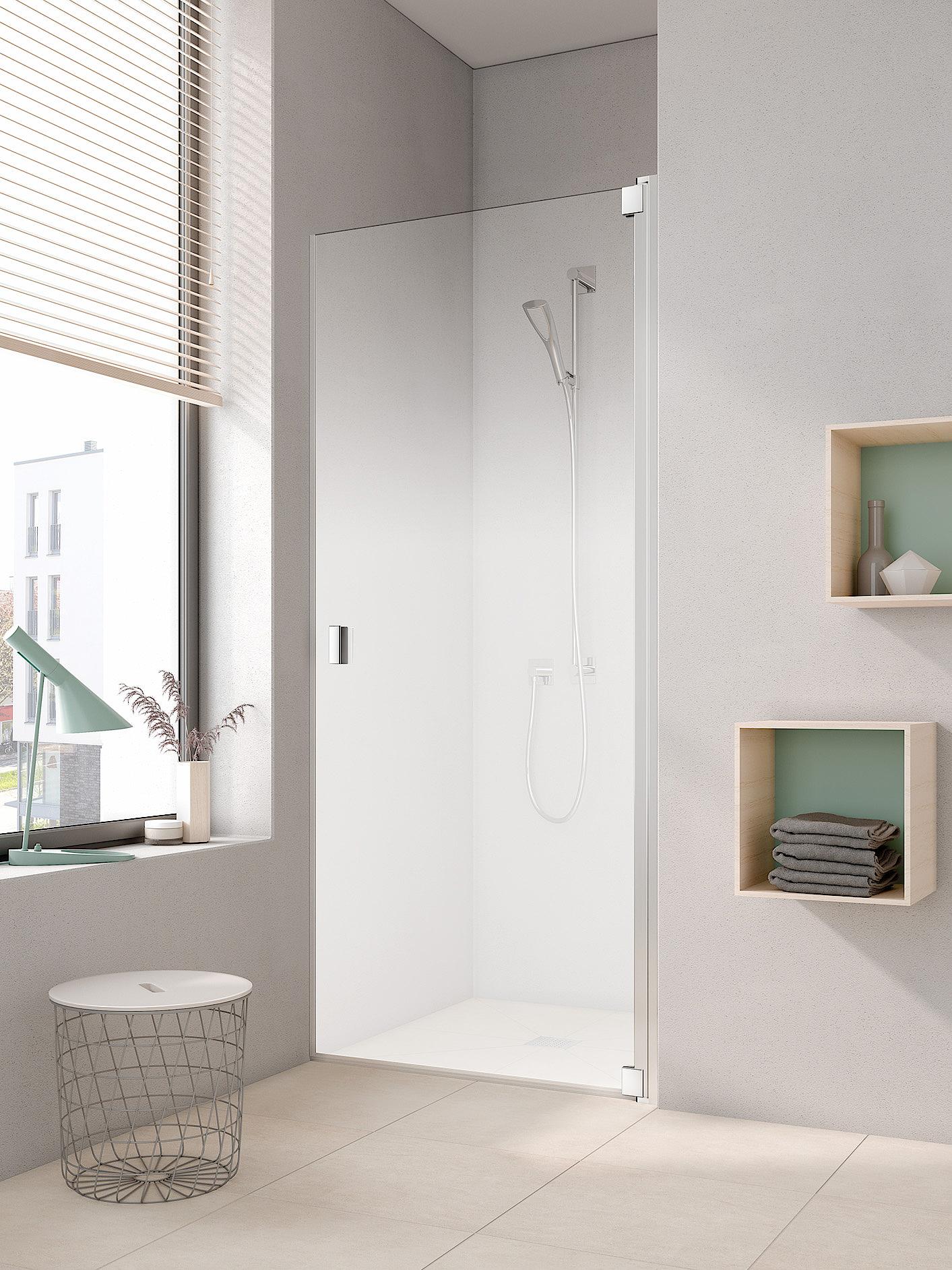 Paroi de douche à profilé Kermi avec porte pivotante RAYA à 1 vantail avec décor 3