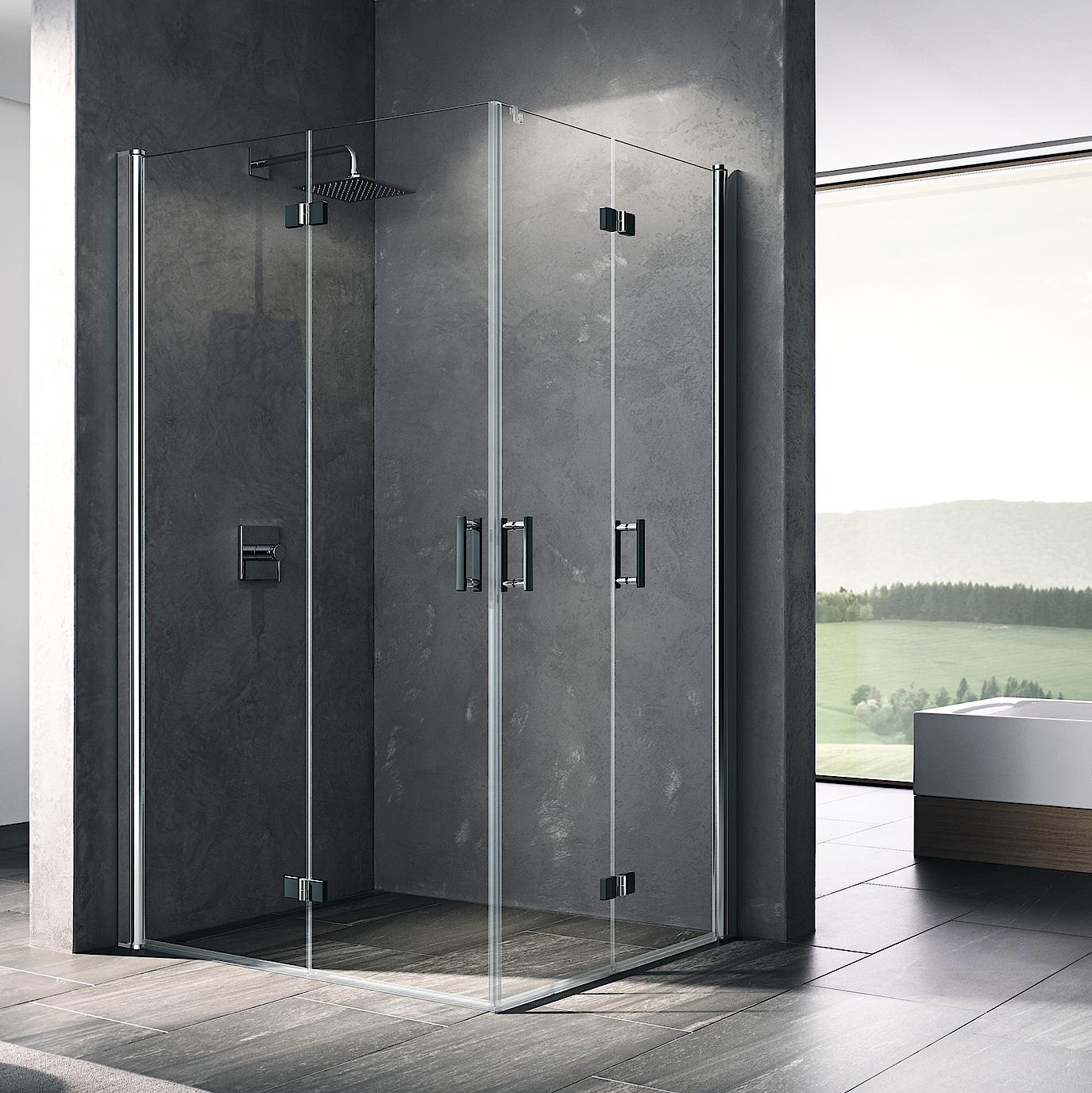 Profilowa kabina prysznicowa Kermi DIGA, wejście narożne 2-częściowe (drzwi składane) – 1 połowa