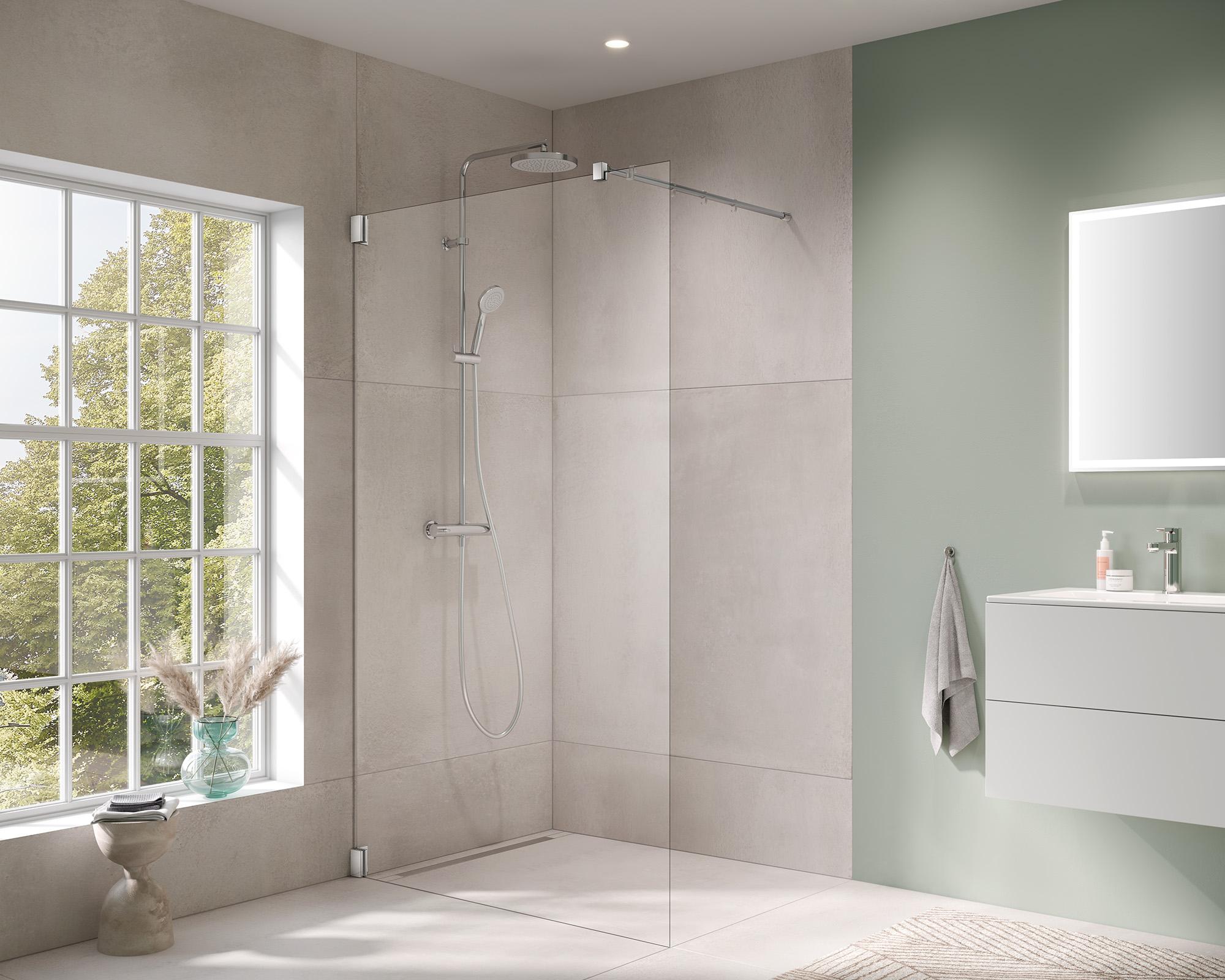 FILIA WALK-IN Wall Stabilisierung 90 Grad Kermi Beschlag-Duschkabine FILIA WALK-IN Wall Stabilisierung 90 Grad