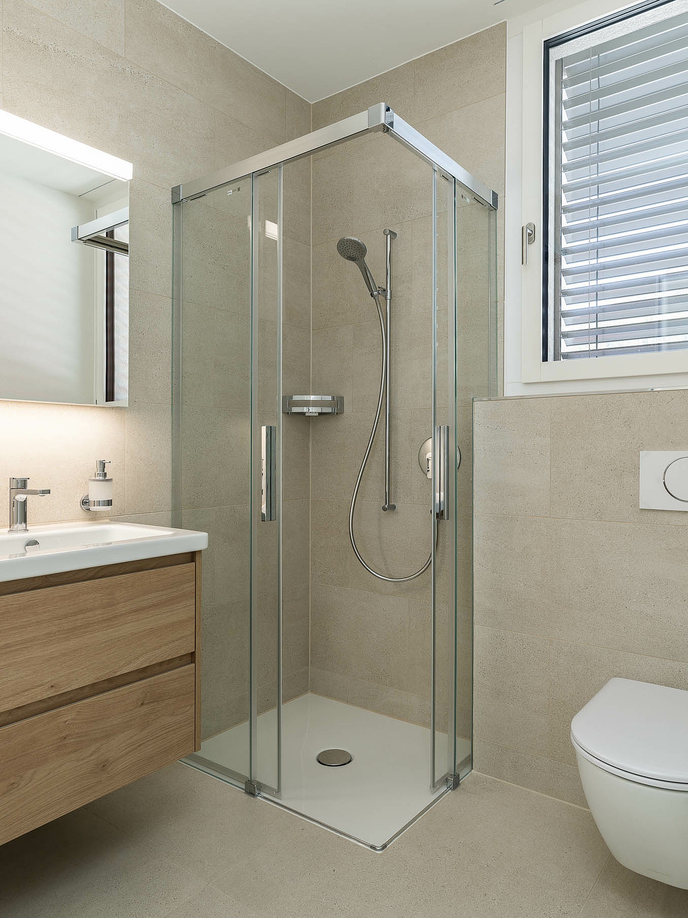 Profile shower enclosure NICA corner solution Kermi shower design reference object SEEPARK profile shower enclosure NICA corner solution