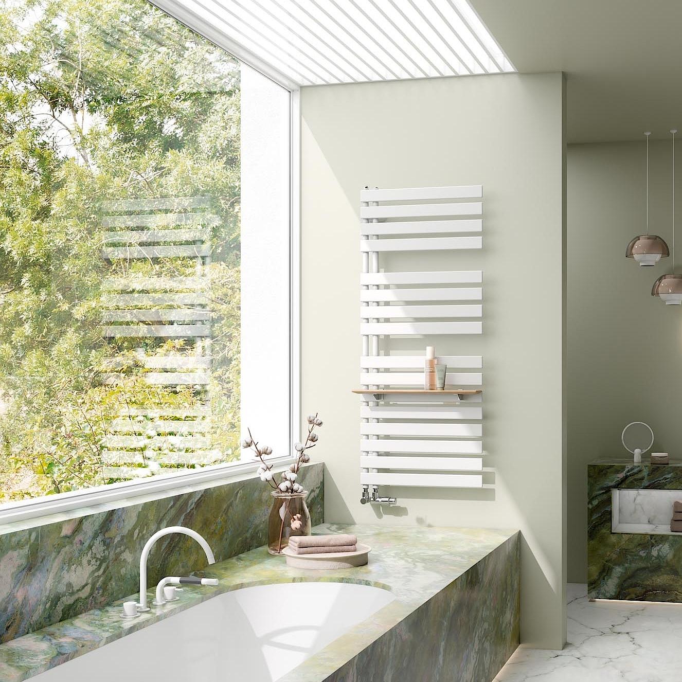 Kermi Credo Half flat designer and bathroom radiators – open at the side, with flat transverse pipes.
