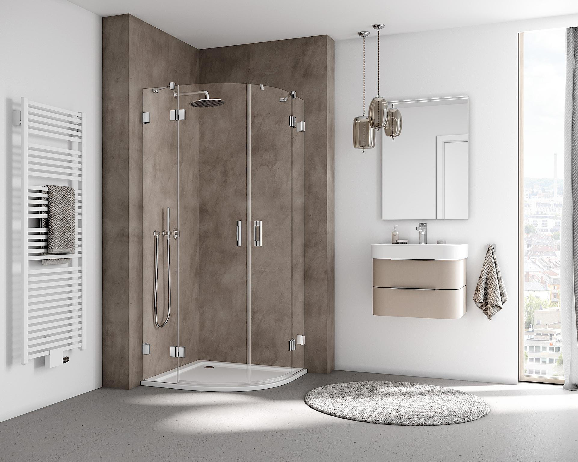 Kermi hinged shower enclosure, LIGA quadrant shower enclosure (hinged doors with fixed panels) with wall hinge