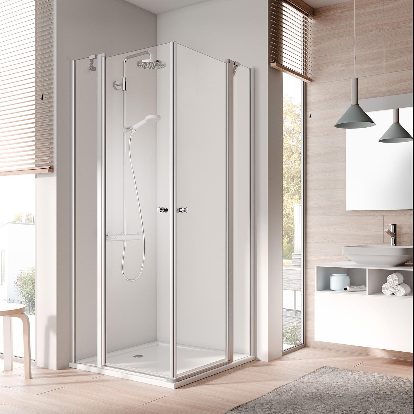 Paroi de douche à profilé Kermi avec accès d’angle IBIZA 2000 à 2 éléments (portes pivotantes avec éléments fixes) – Demi-ensemble