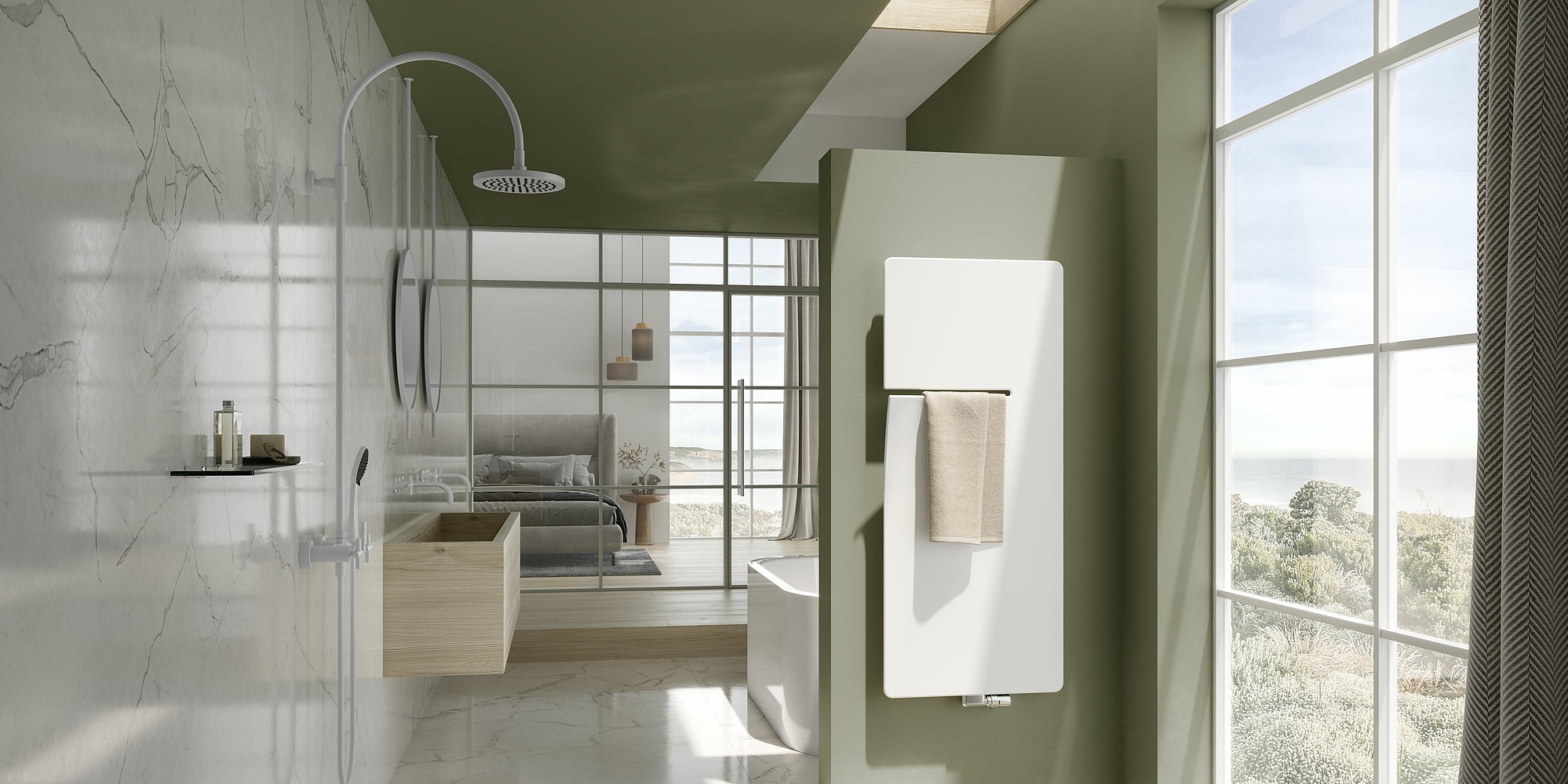 Designová a koupelnová otopná tělesa Ineo v pravostranném provedení a v barvě strukturovaná bílá