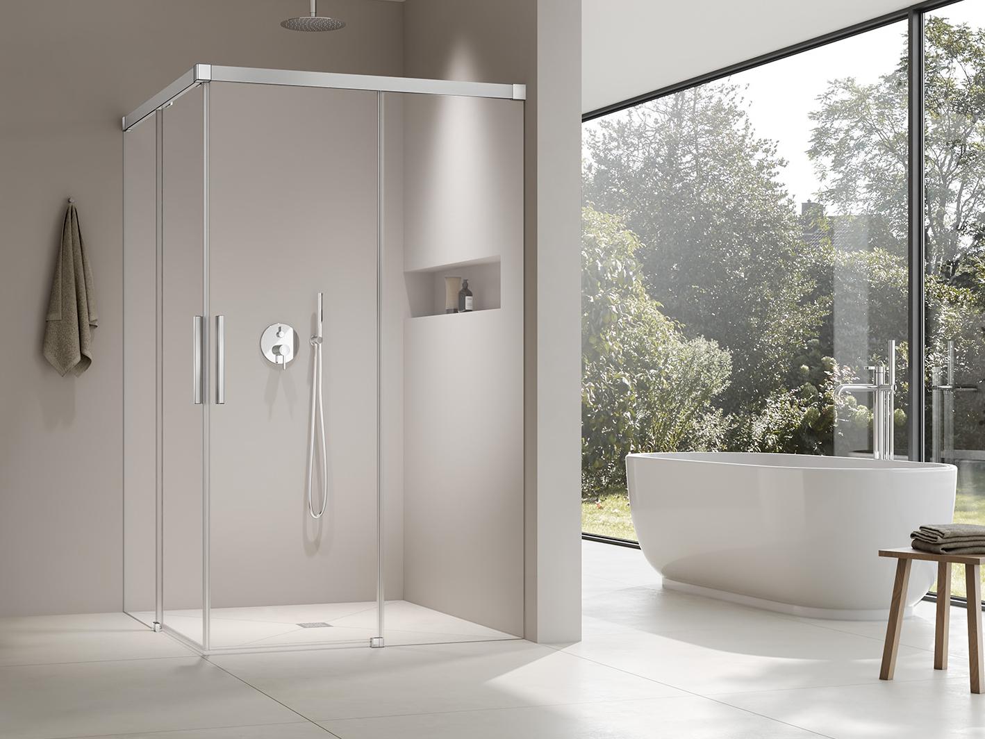 Kermi profile shower enclosure NICA two-part corner entry (off-floor sliding doors) without wall profile