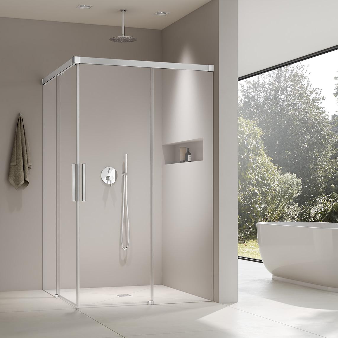 Kermi profile shower enclosure NICA two-part corner entry (off-floor sliding doors) without wall profile