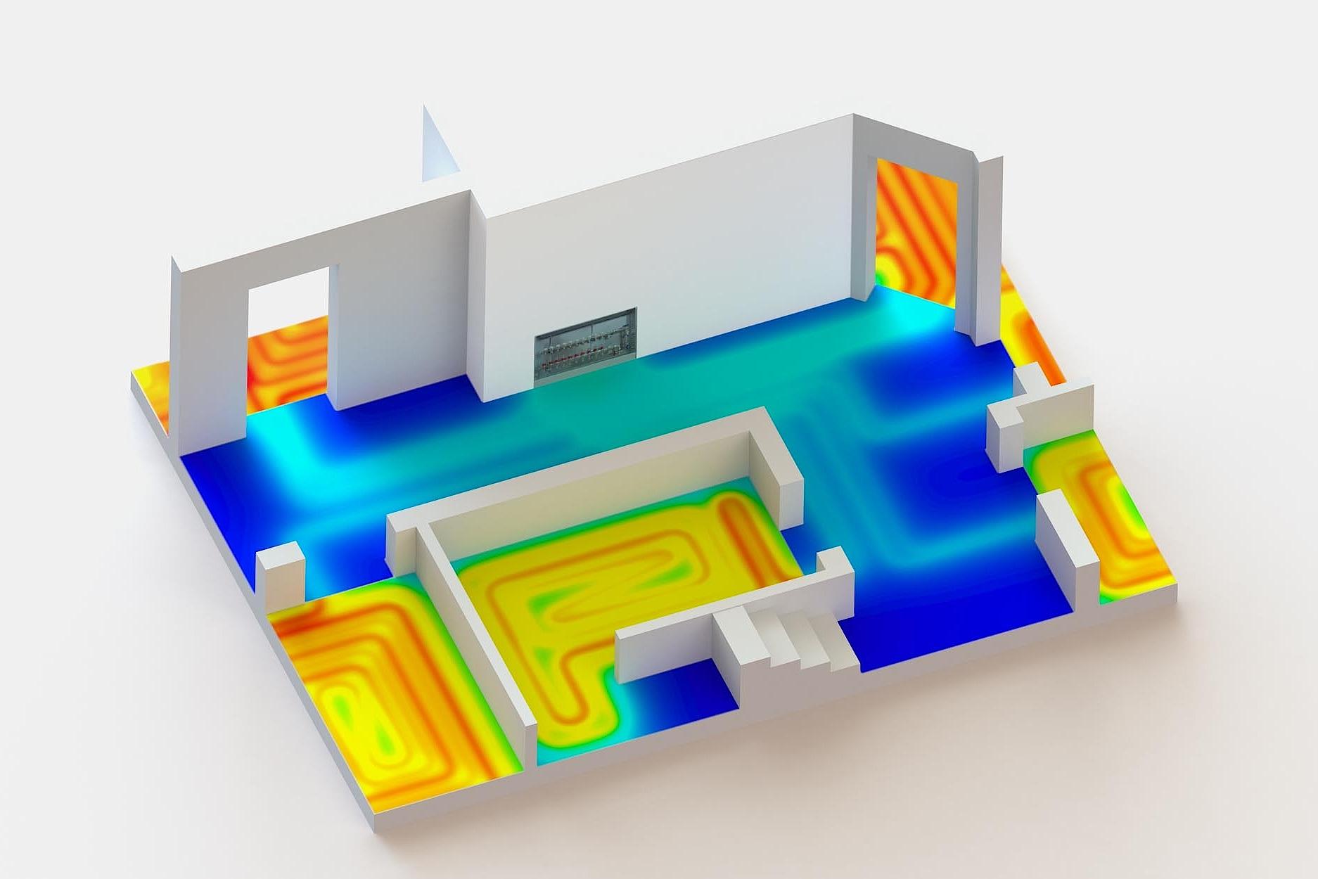 Kermi x-net connect system – GEG-compliant underfloor heating in apartment hallways with increased impact sound protection.