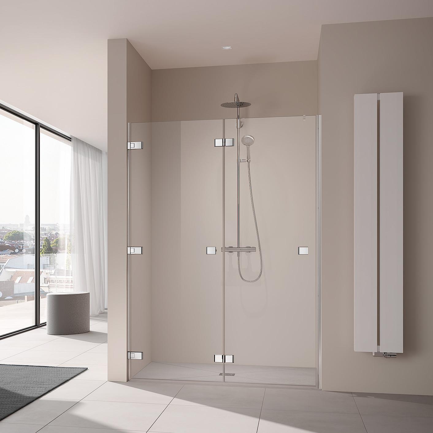 Kermi shower enclosure MENA single-panel folding door with 3rd wall hinge and additional handle