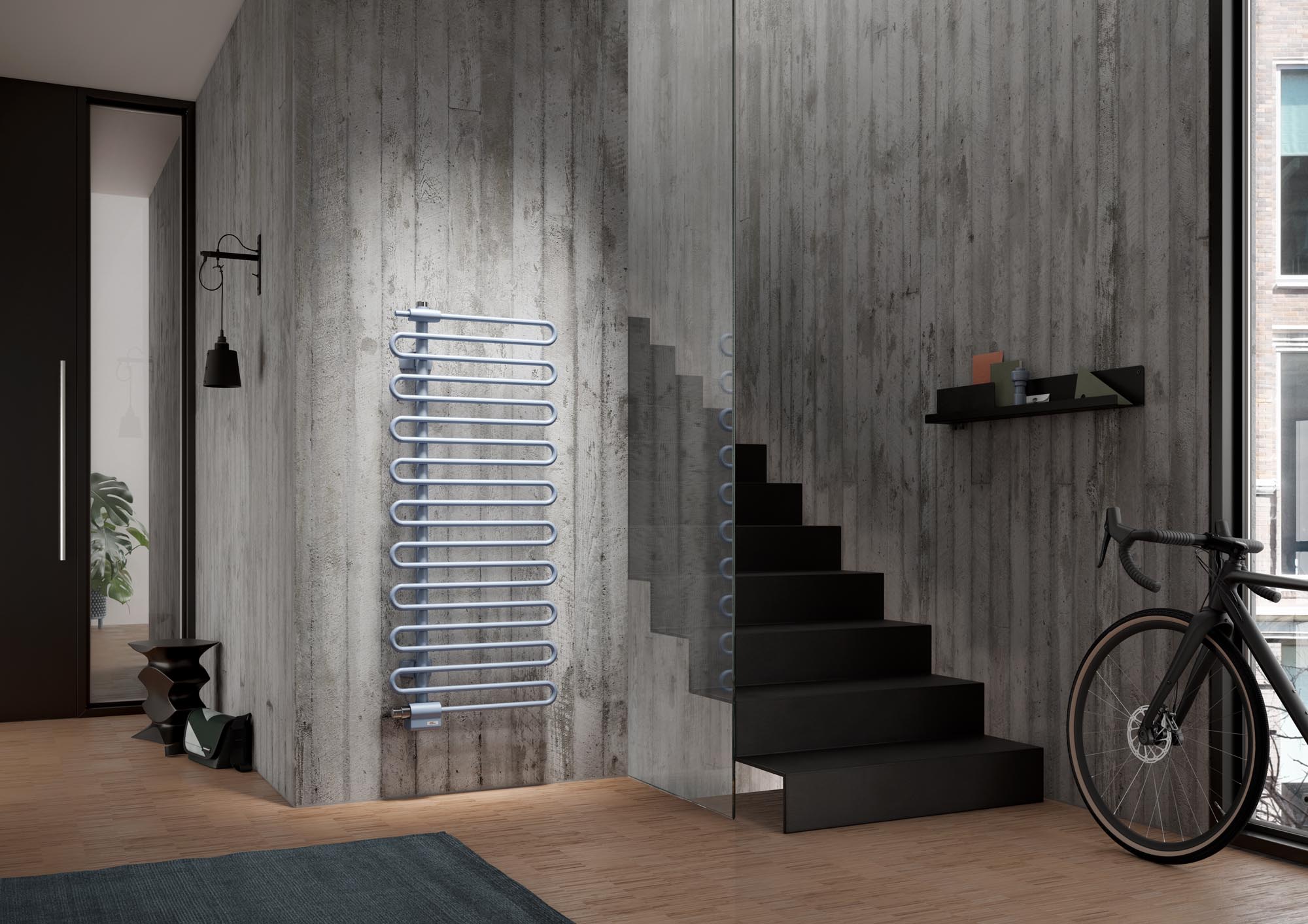 On the Kermi Icaro design and bathroom radiator, the airy lightness of the vibrant dynamics has been retained along with the exciting asymmetry.