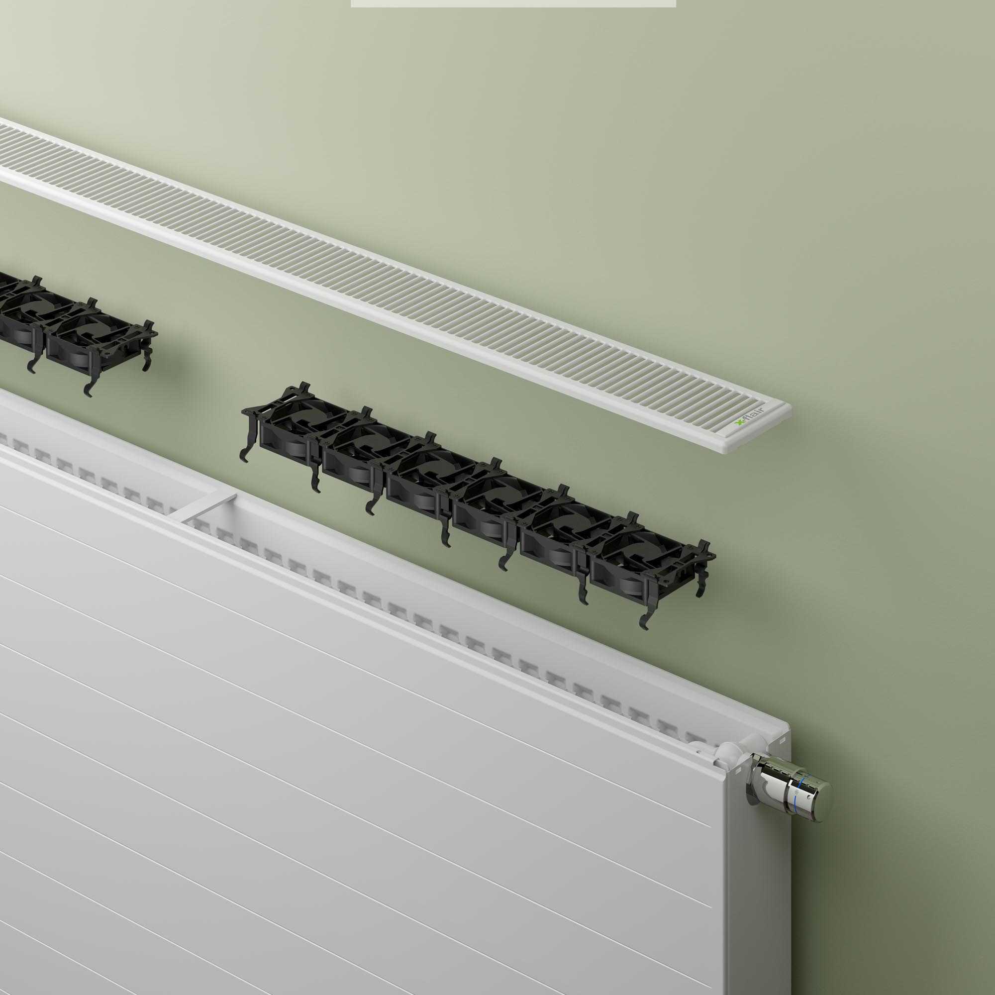 Kermi x-flair radiators with x2 technology and integrated fans.