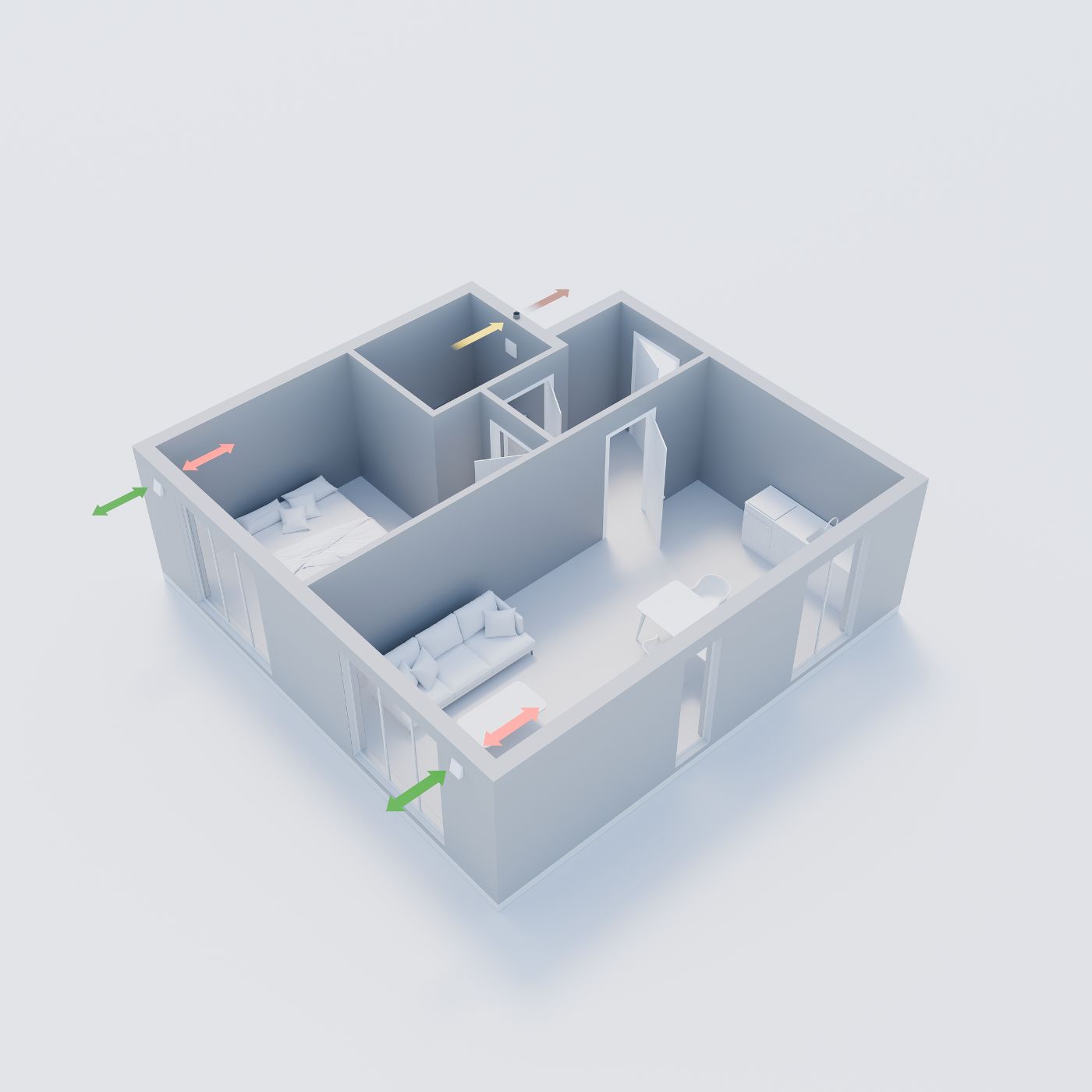 Grundriss mit dezentraler Wohnraumlüftung D13