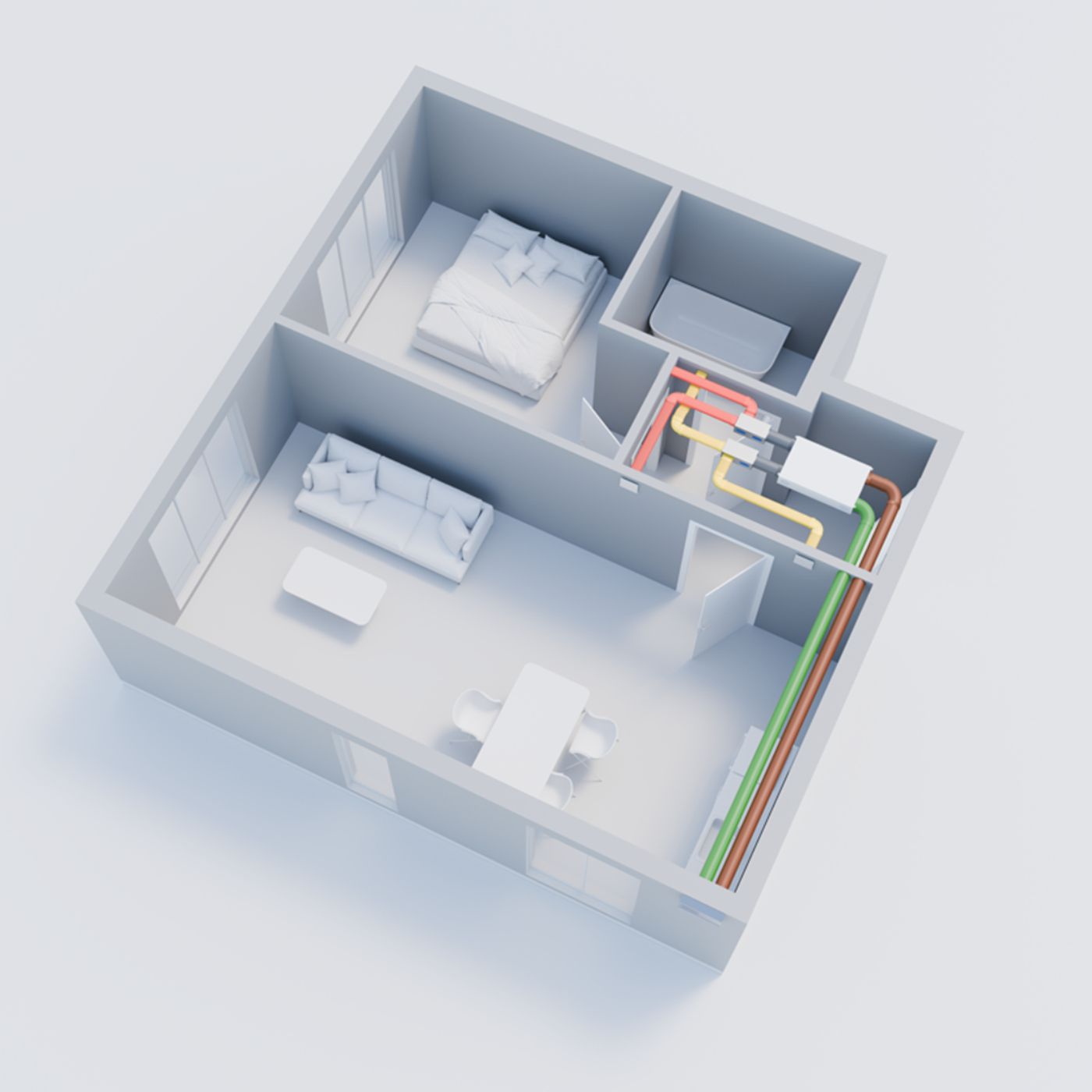 Grundriss mit zentraler Wohnraumlüftung F150
