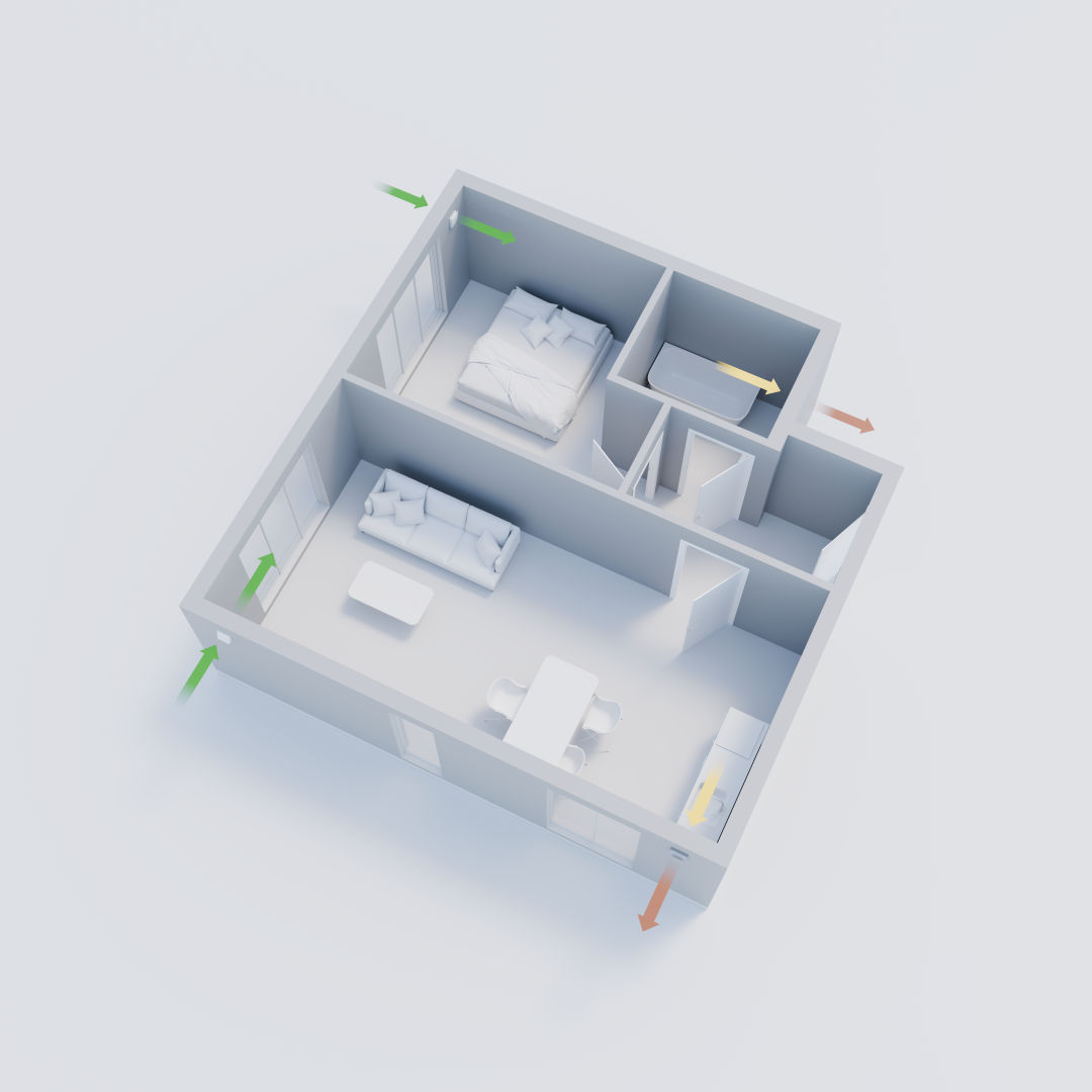 Grundriss dezentrale Wohnraumlüftung ALD13 A21 A12