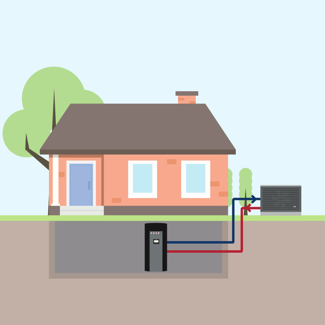 Luft-Wasser-Wärmepumpe außenaufgestellt Illustration Luft-Wasser-Wärmepumpe außenaufgestellt Illustration