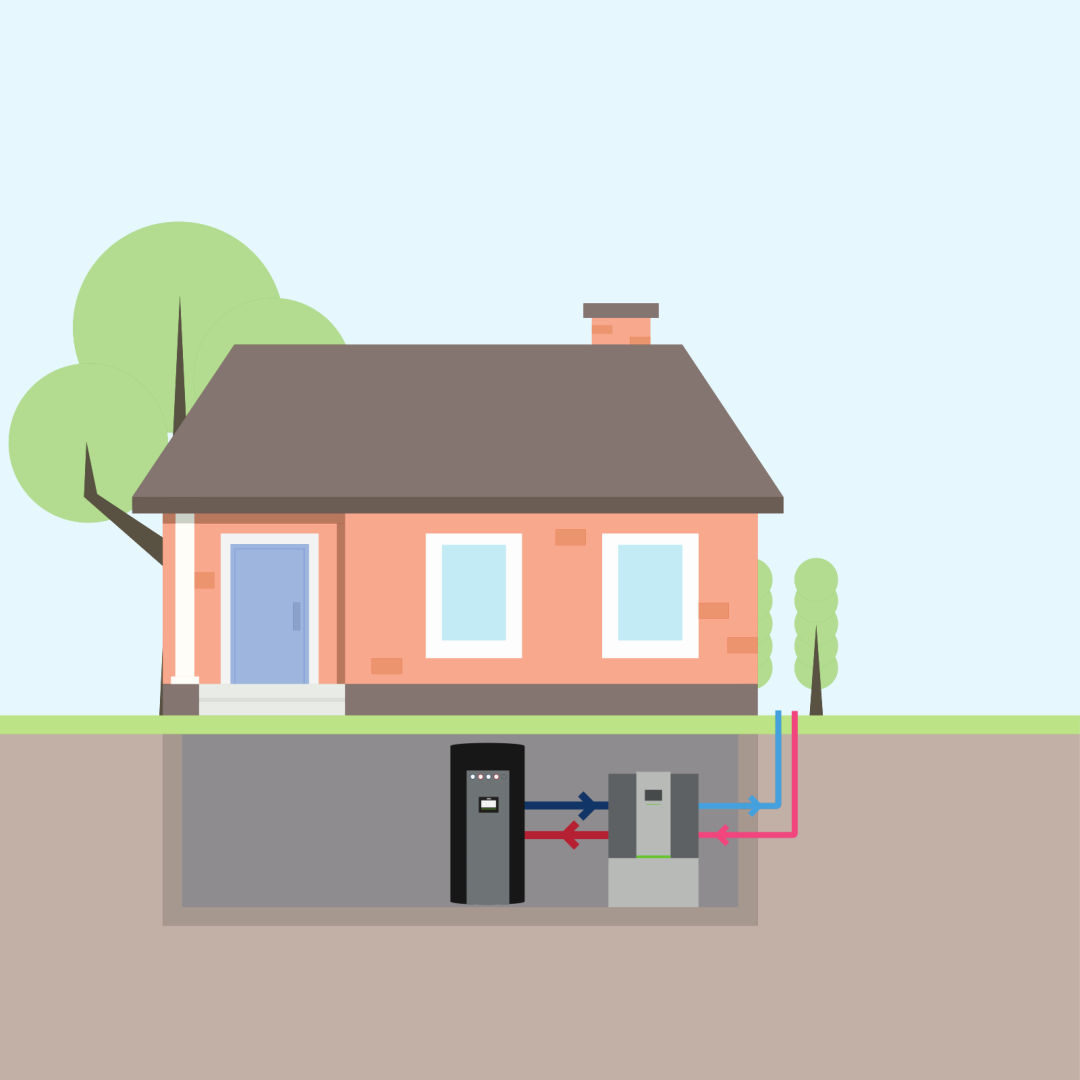 Luft-Wasser-Wärmepumpe innenaufgestellt Illustration Luft-Wasser-Wärmepumpe innenaufgestellt Illustration