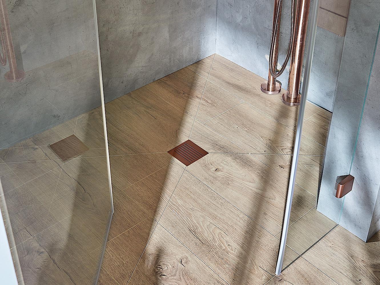 Kermi wet floor system POINT with drain cover Exklusiv 2 in Classic Copper