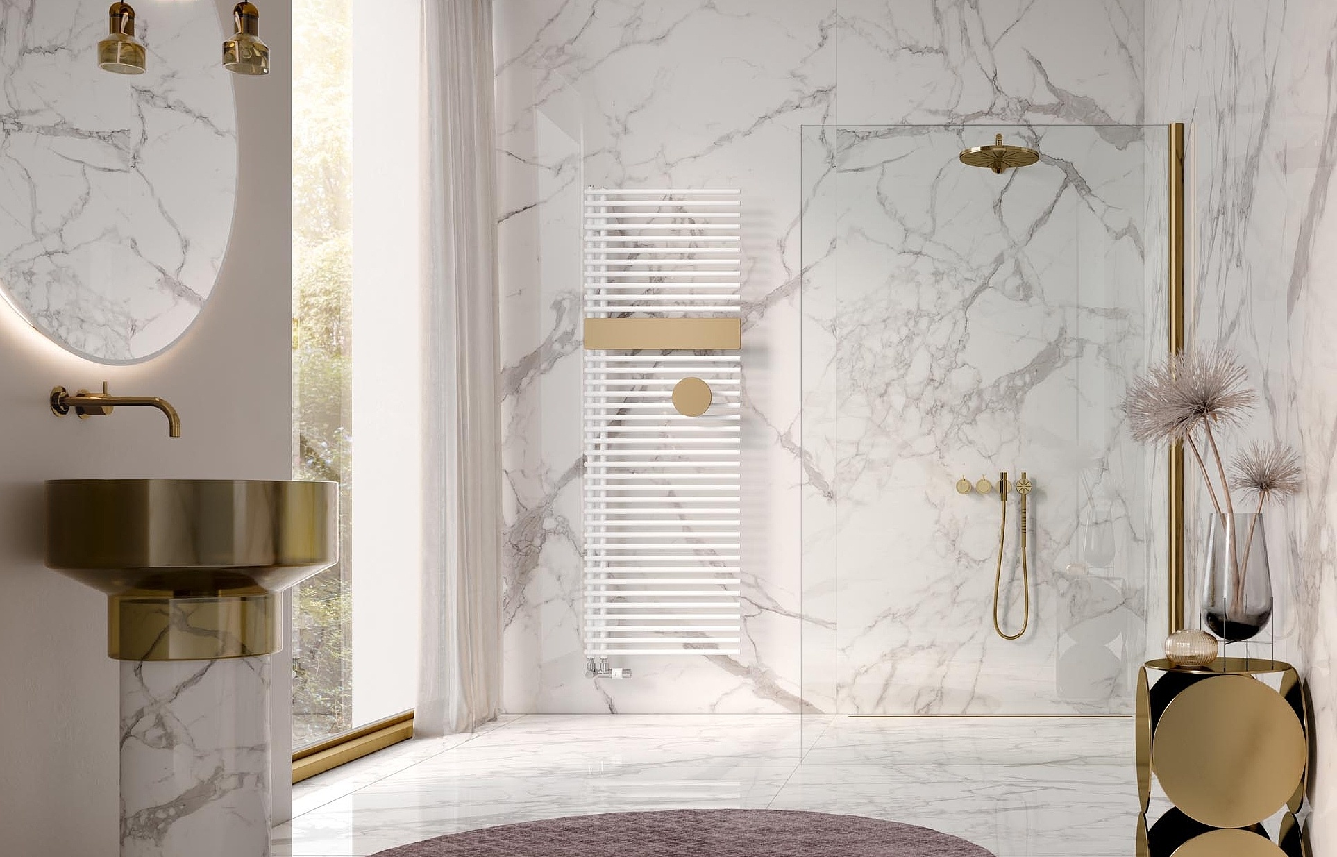 Kermi Credo Half round design and bathroom radiators – open at the side for optimum convenience.