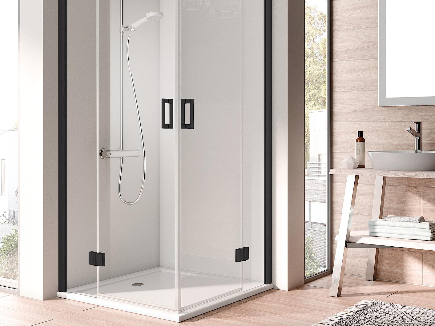 Pantový sprchový kout Kermi OSIA Rohový vstup 2-dílný (kyvné dveře s pevnými poli) – poloviční díl, černá