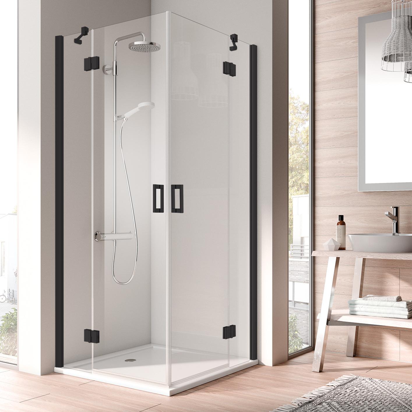 Pantový sprchový kout Kermi OSIA Rohový vstup 2-dílný (kyvné dveře s pevnými poli) – poloviční díl, černá