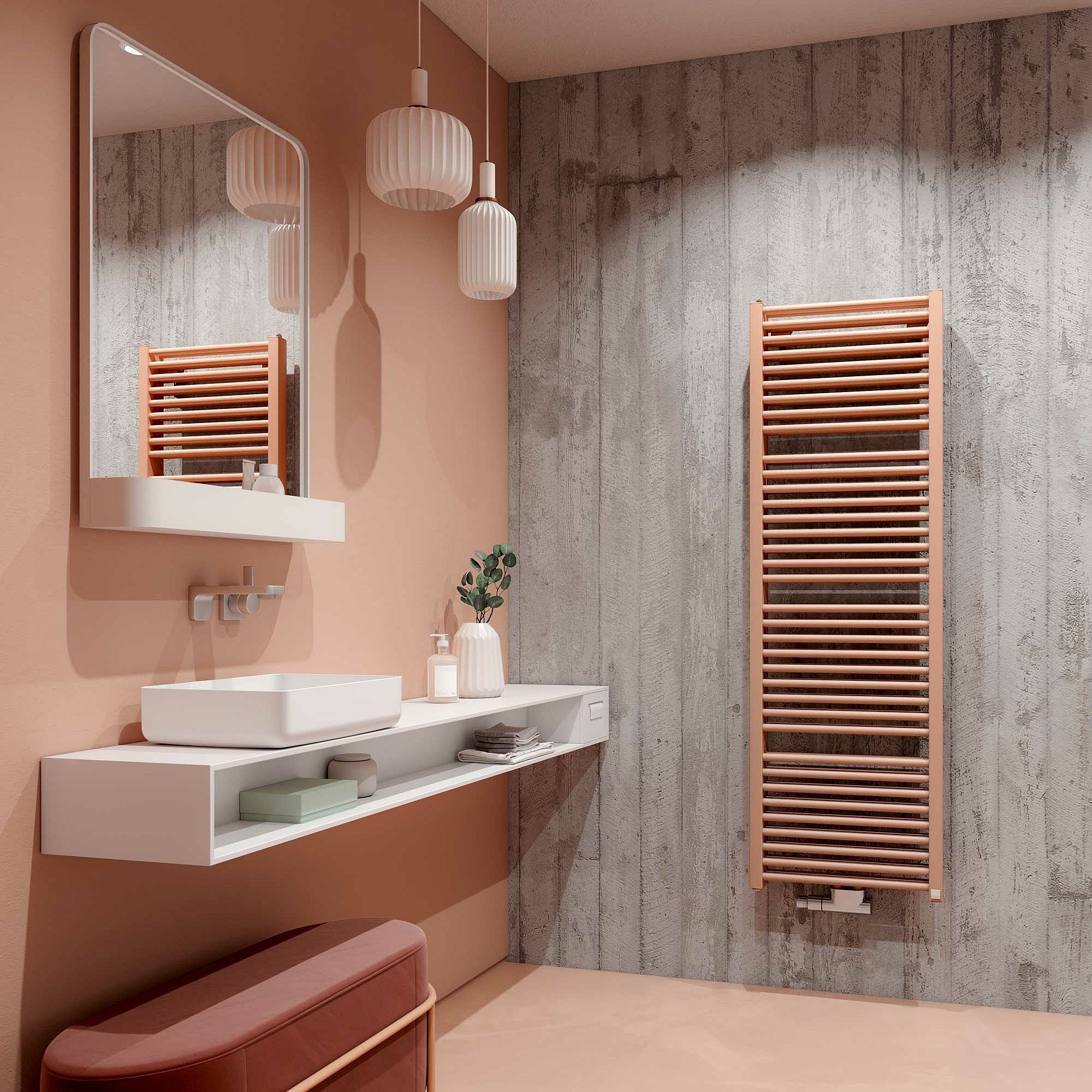 Kermi Duett dizaino radiatoriai - rankšluosčių džiovintuvai – klasikinis vonios radiatoriaus dizainas su dviguba galia.