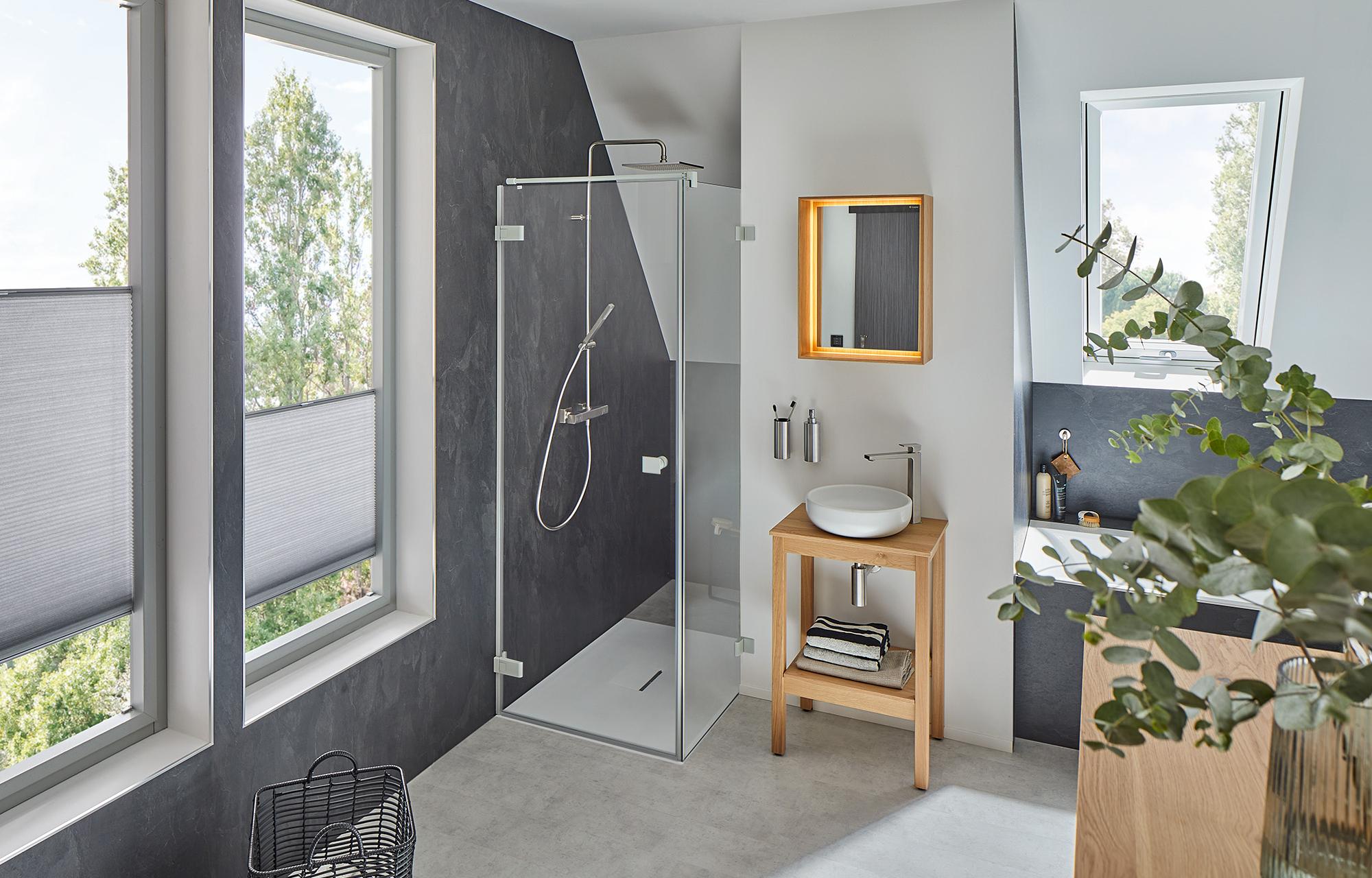 Sprchový kout Kermi MENA moderní koupelna ve venkovském stylu