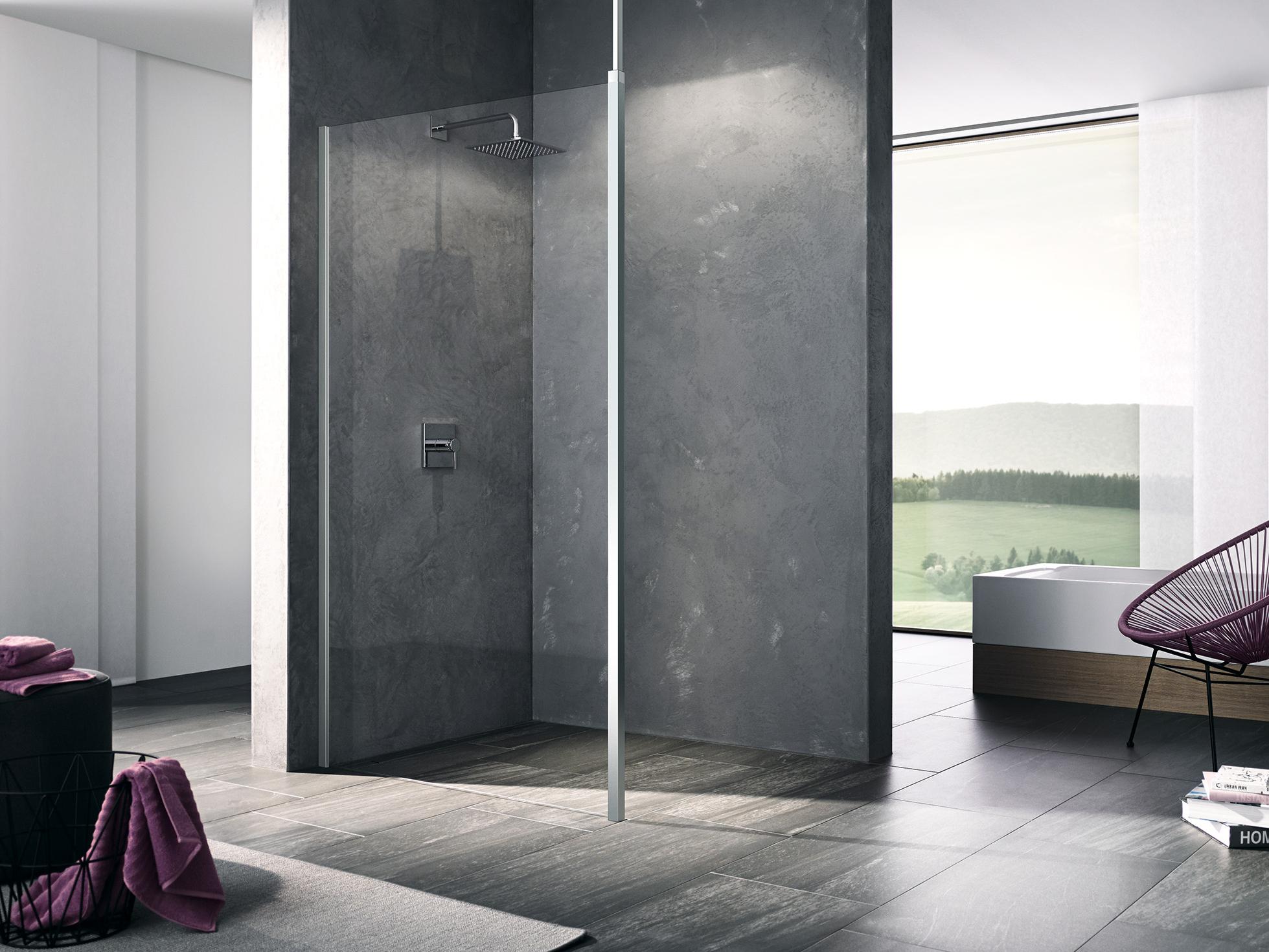Kermi Walk-In shower enclosure, WALK-IN XB Wall with variable ceiling stabilizer