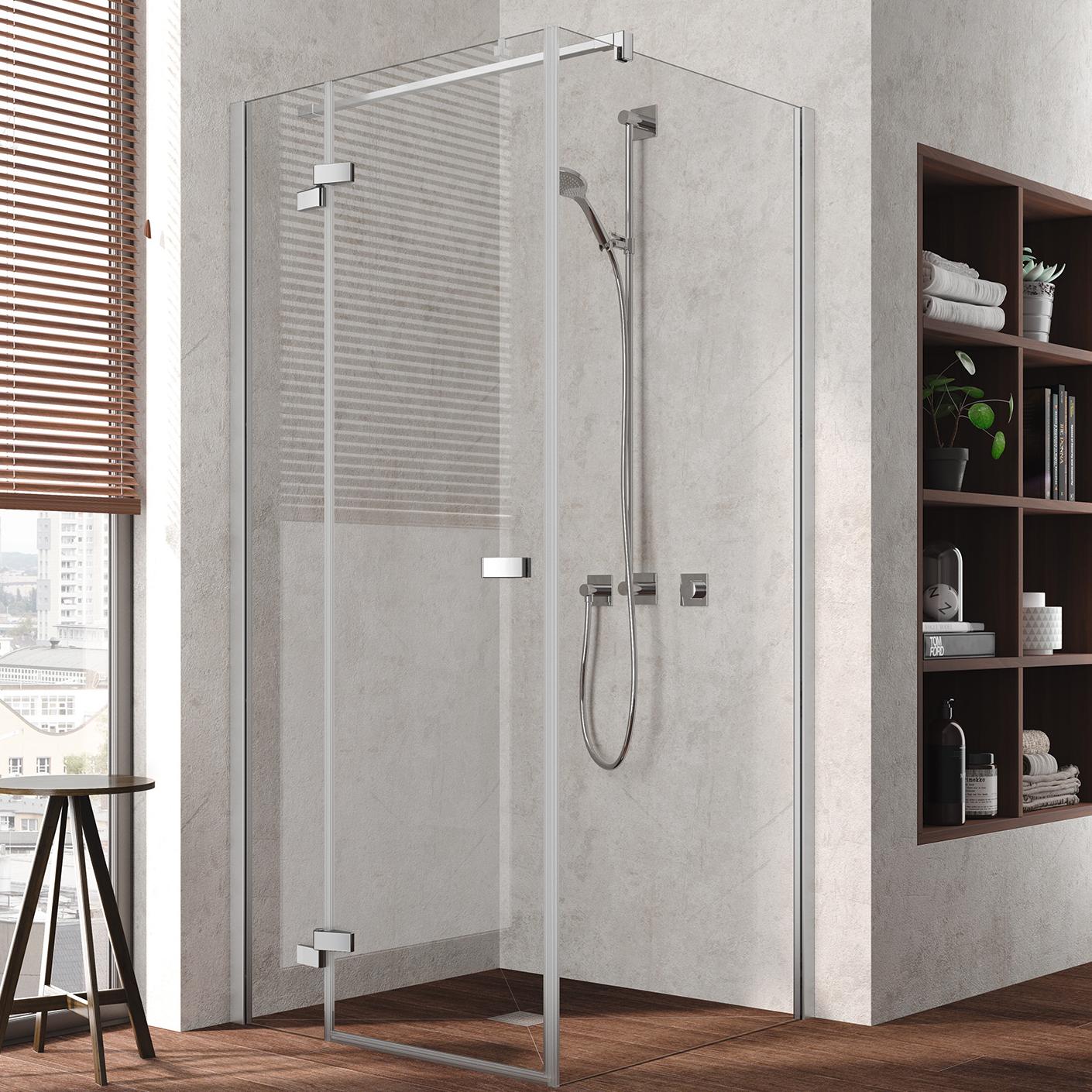 Kermi hinged shower enclosure, TUSCA single panel hinged door with fixed panel with wall profile