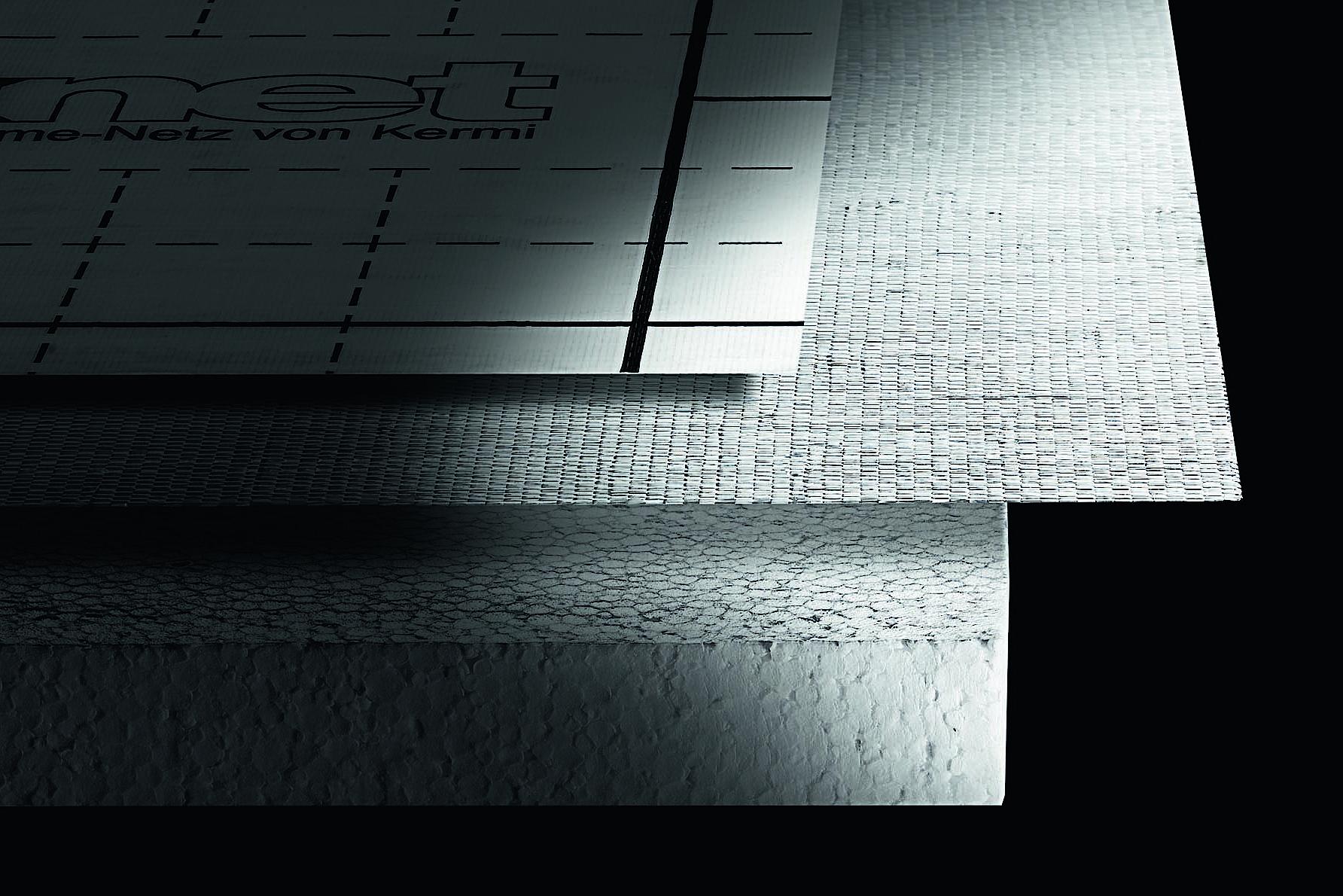 Kermi x-net C12 tacker insulation made of highly tear-resistant woven fabric.