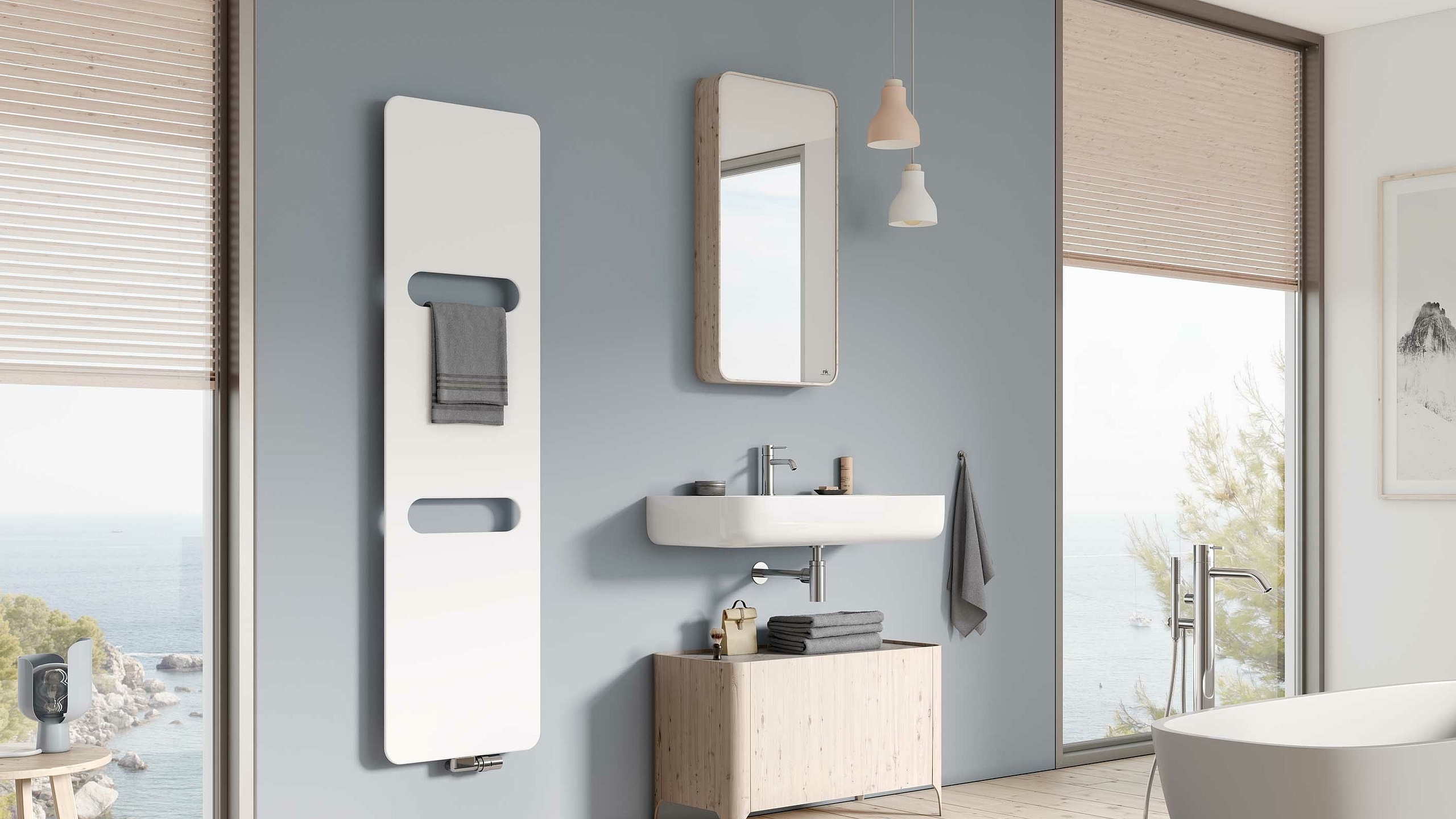 Kermi Fineo design and bathroom radiators – geometric look. Ultra-thin design.