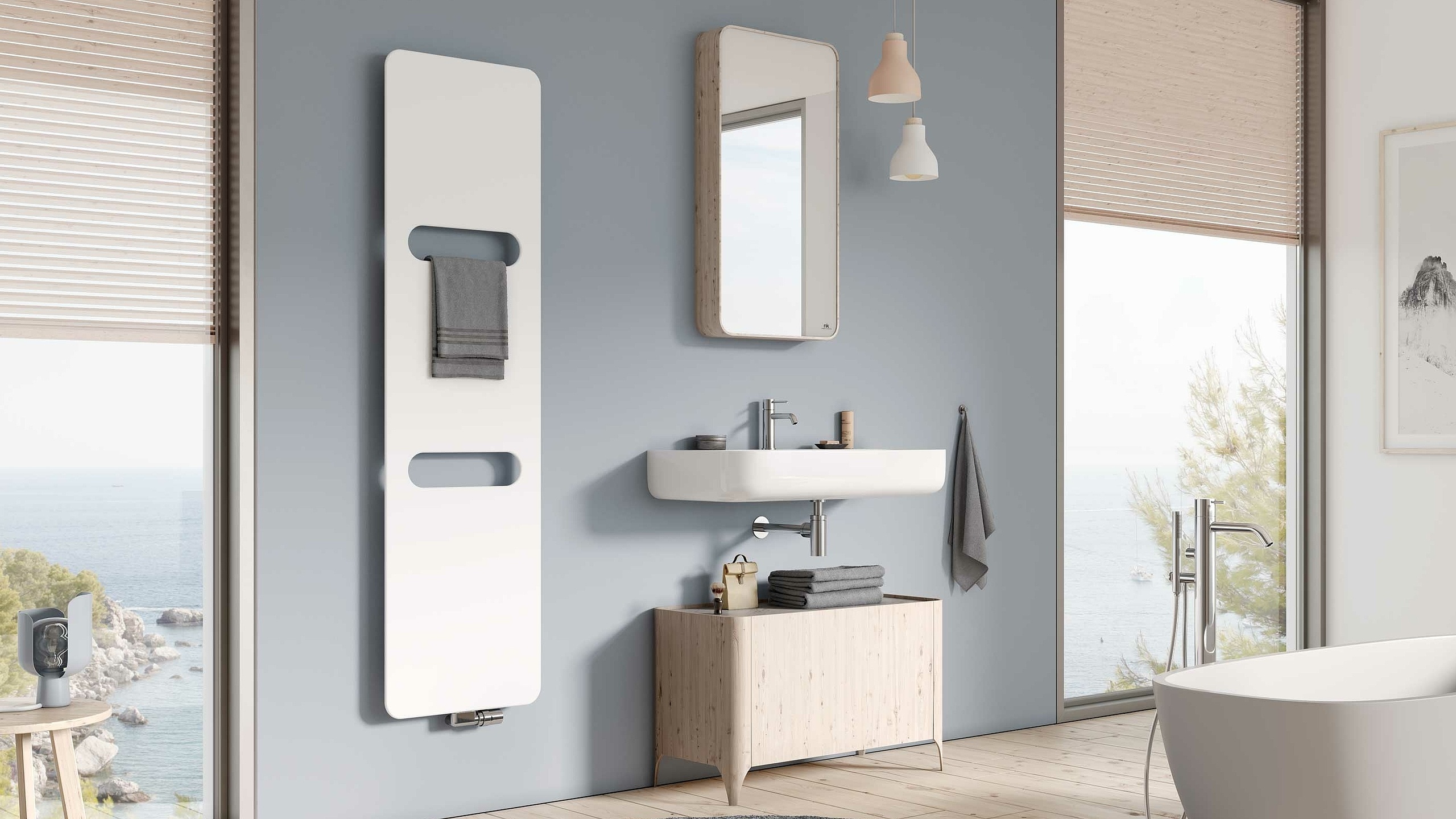 Kermi Fineo design and bathroom radiators – geometric look. Ultra-thin design.