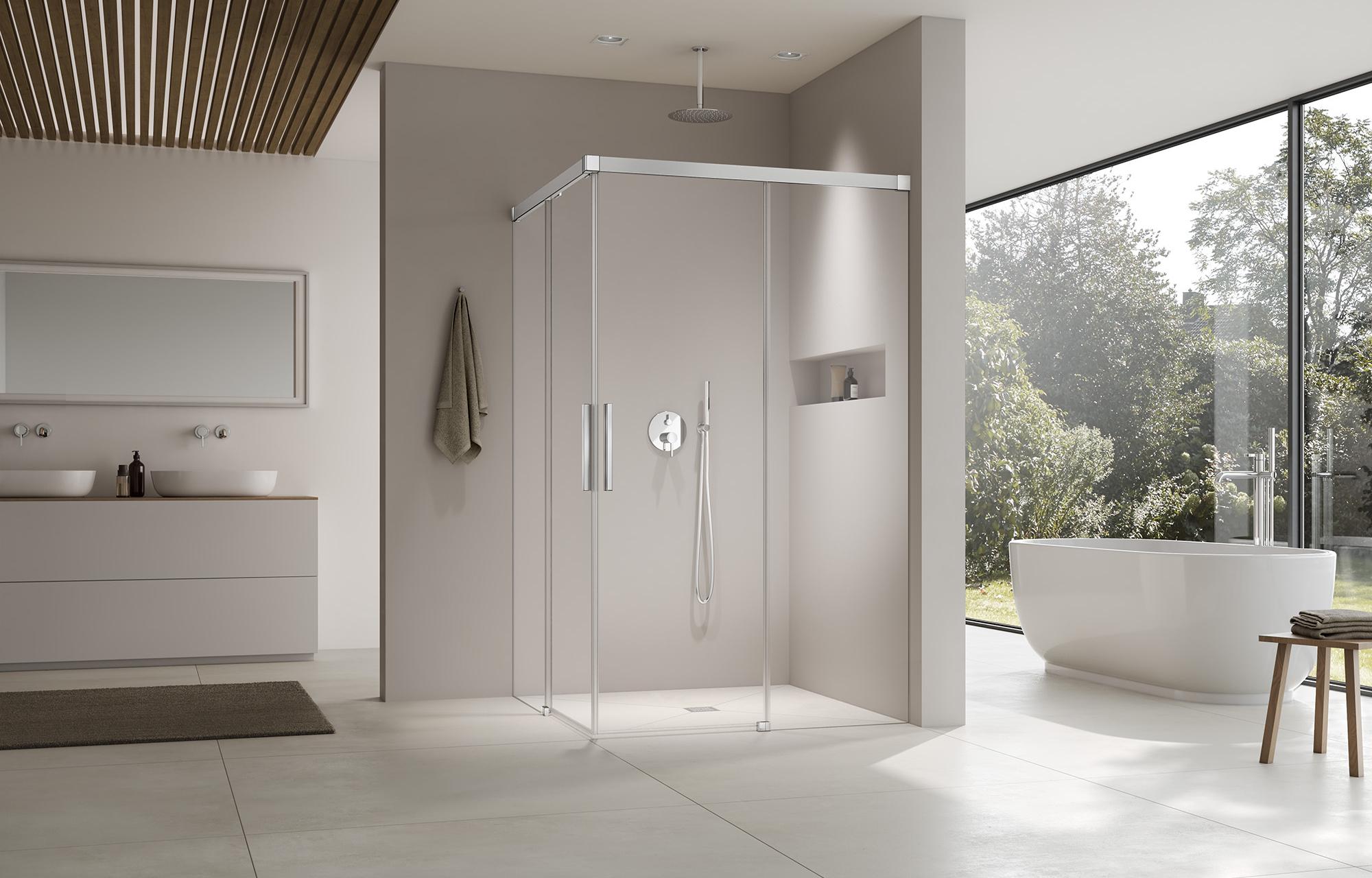 Kermi profile shower enclosure NICA two-part corner entry (off-floor sliding doors) without wall profile