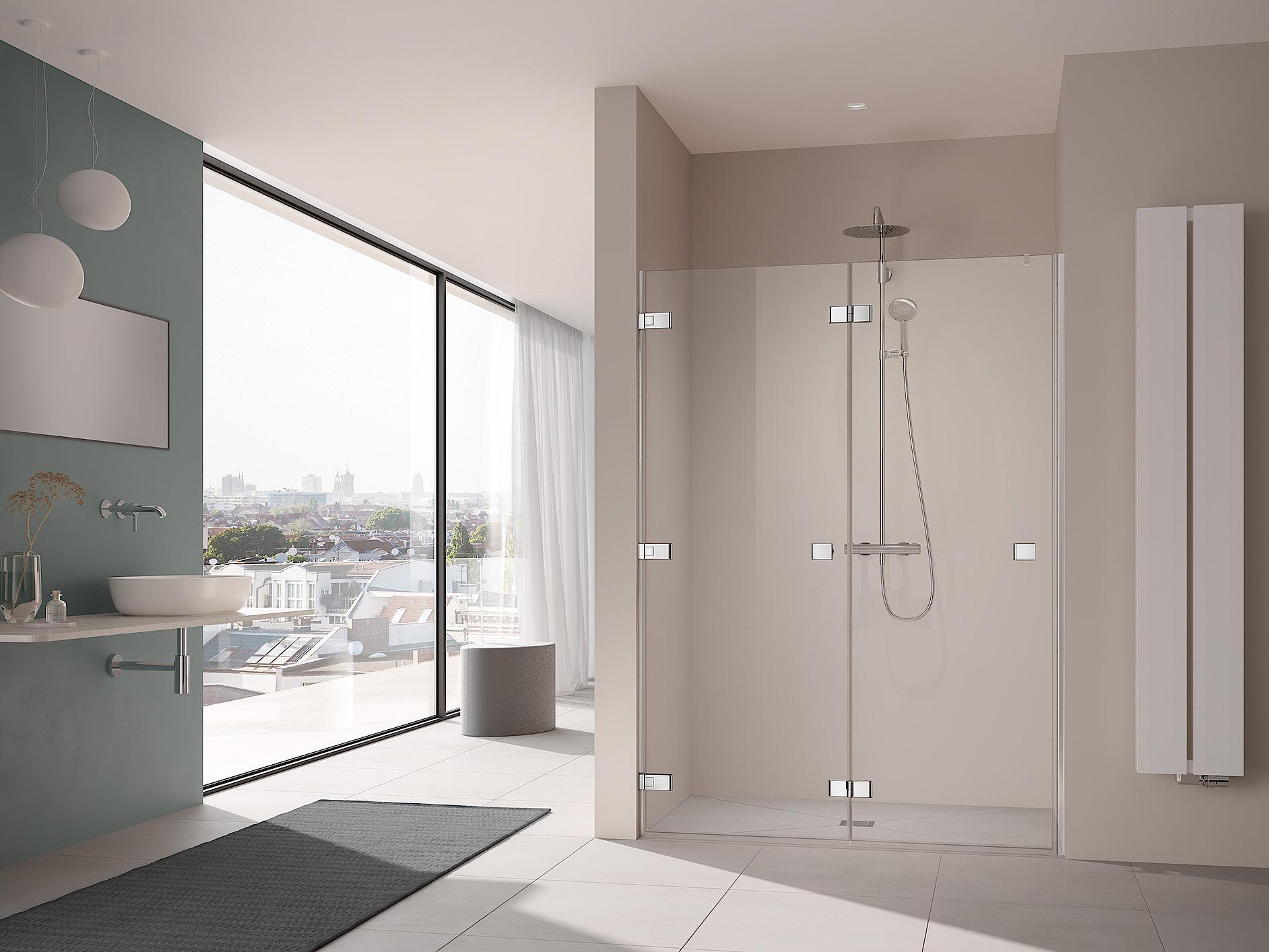 Kermi shower enclosure MENA single-panel folding door with 3rd wall hinge and additional handle