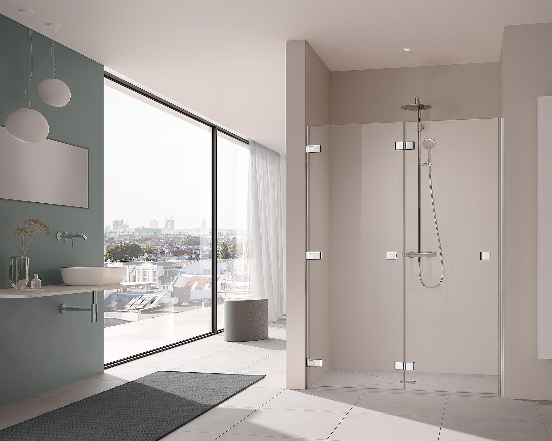 Kermi shower enclosure MENA single-panel folding door with 3rd wall hinge and additional handle