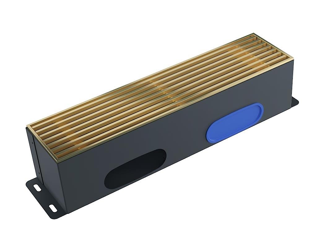 Air outlet with Brass-coloured aluminium linear grille for the x-well central residential ventilation system.