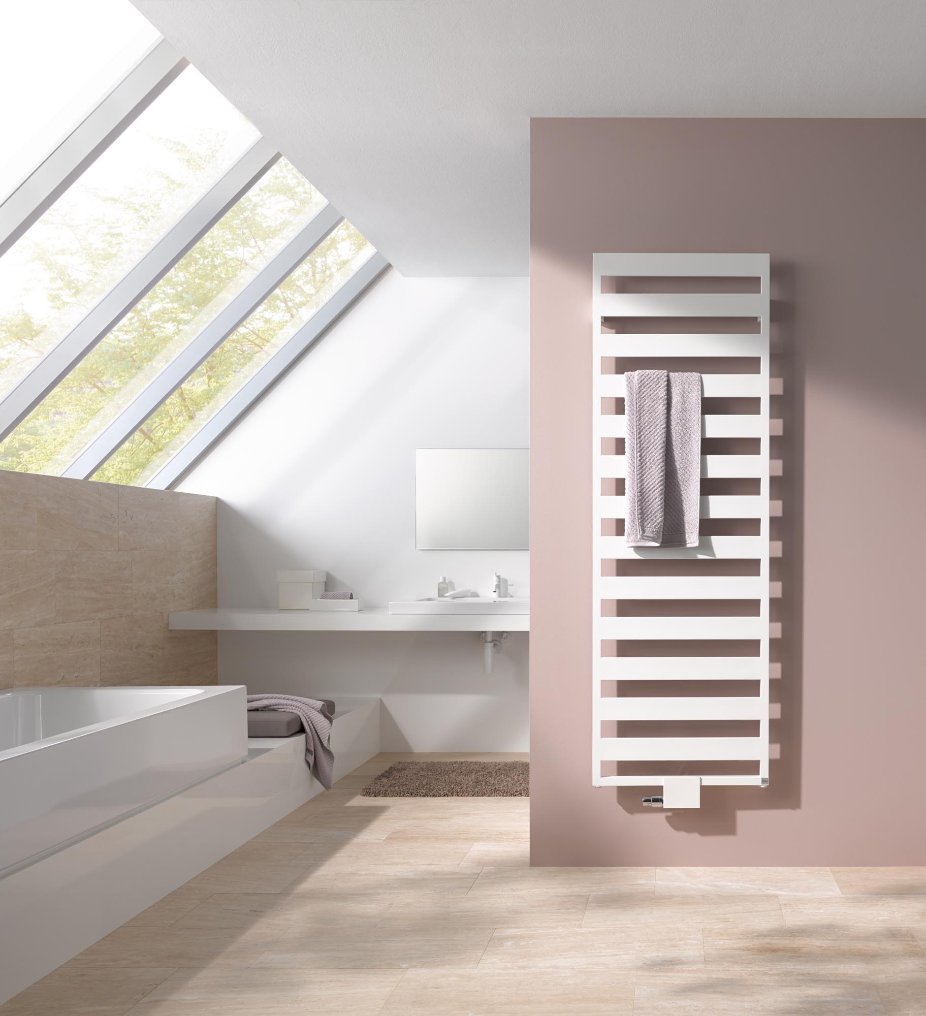 The Kermi Casteo designer and bathroom radiator has attractive symmetry and makes a true virtue of simplicity.