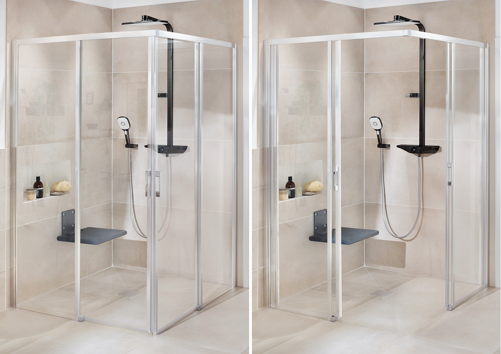 Box doccia con profilo Kermi LIGA Walk-In Wall porte scorrevoli senza barriere