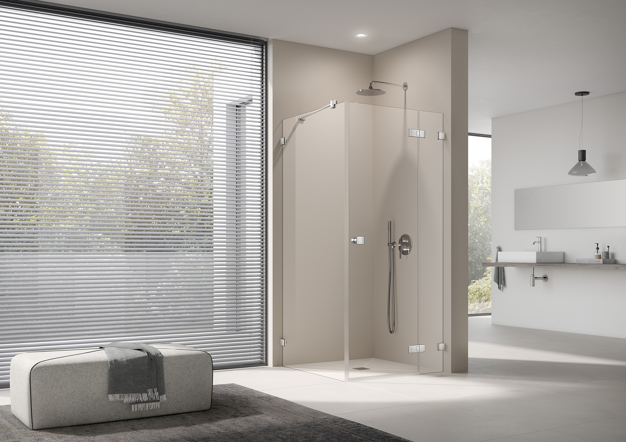 Kermi shower enclosure, MENA single panel hinged door with fixed panel with wall hinge