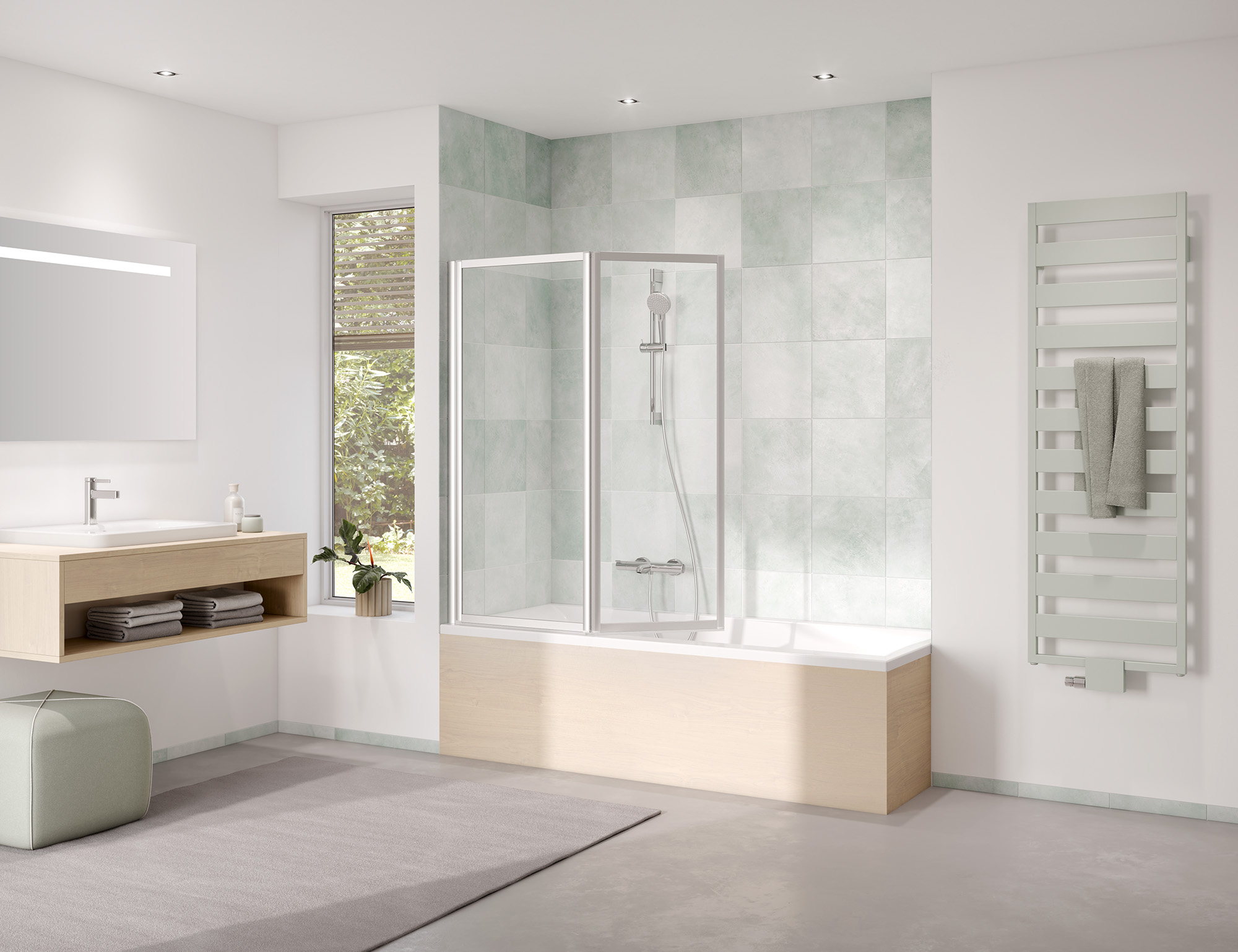 Kermi shower enclosure for bathtub VARIO 2000 two panel folding screen on bathtub
